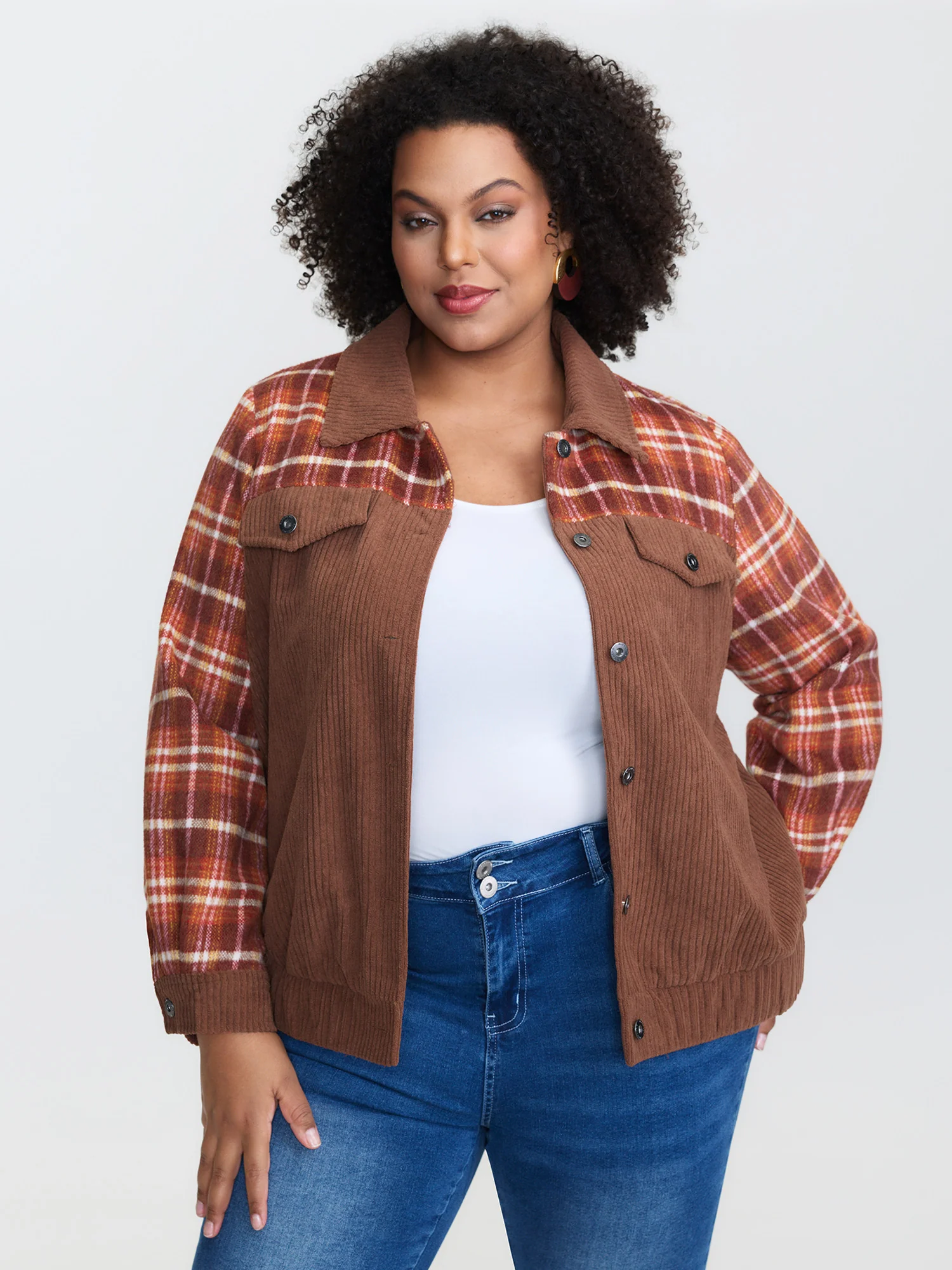 Plaid Pattern Contrast Button Coat