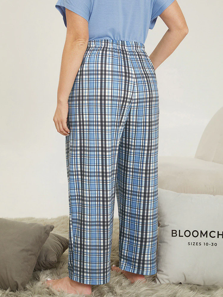 Plaid Pocket Elastic Waist Sleep Pants - Image 4
