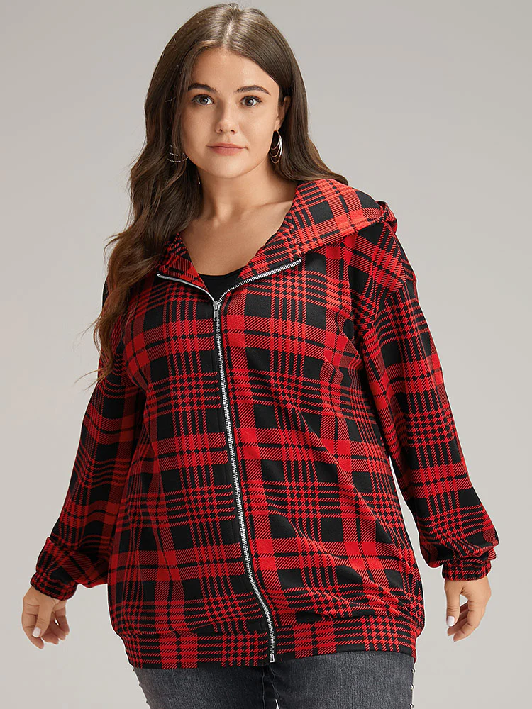 Plaid Zipper Hooded Jacket - Image 3