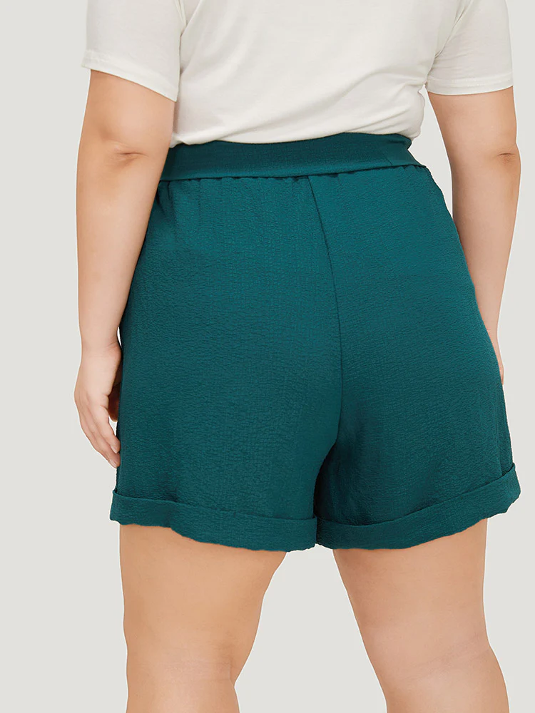 Plain Belted Pocket Roll Hem Shorts - Image 2