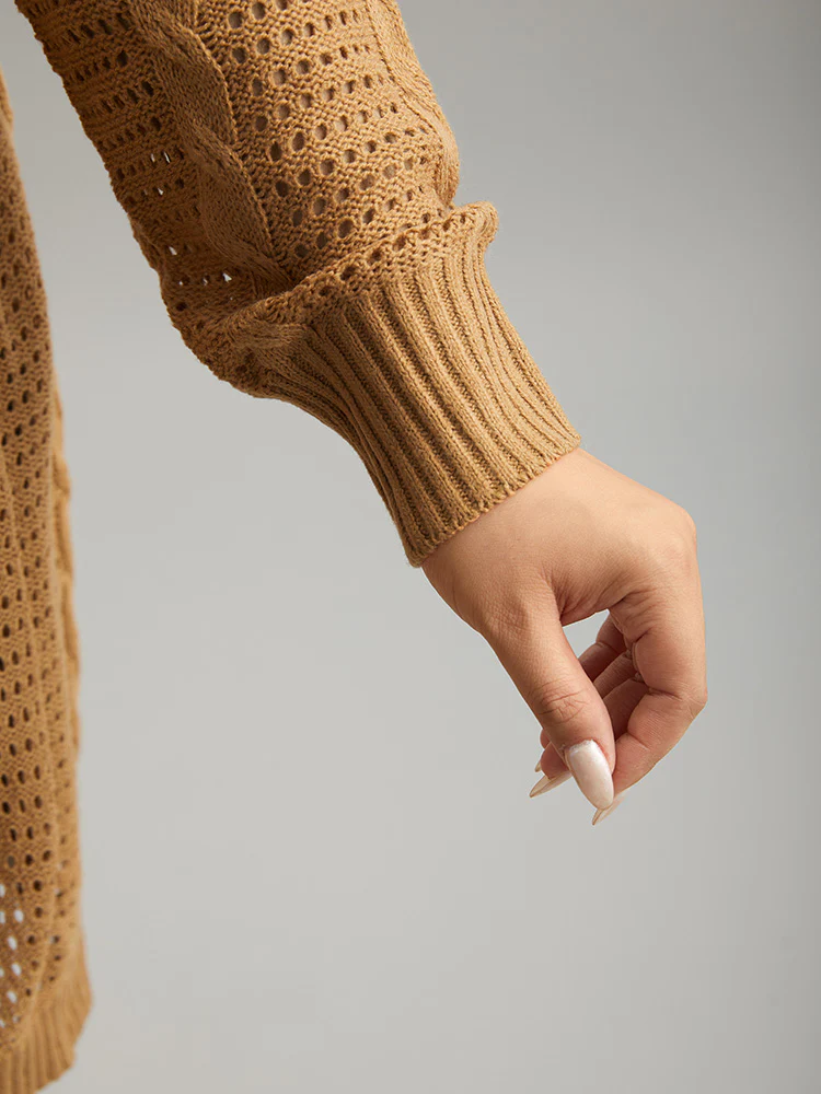 Plain Cable Knit Elastic Cuffs Cardigan - Image 7