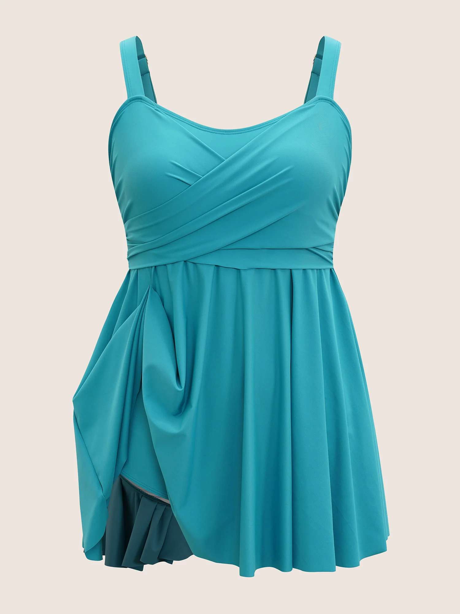 Plain Crossover Gathered Detail Swim Dress - Image 8