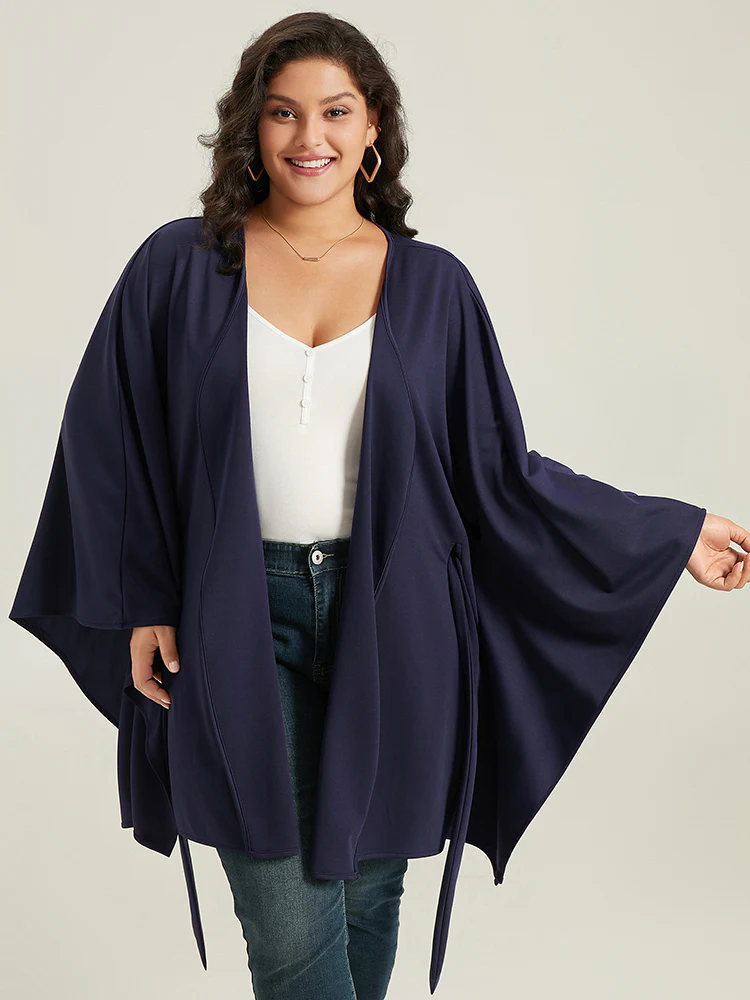 Plain Drape  Surplice Neck Belted Kimono - Image 6