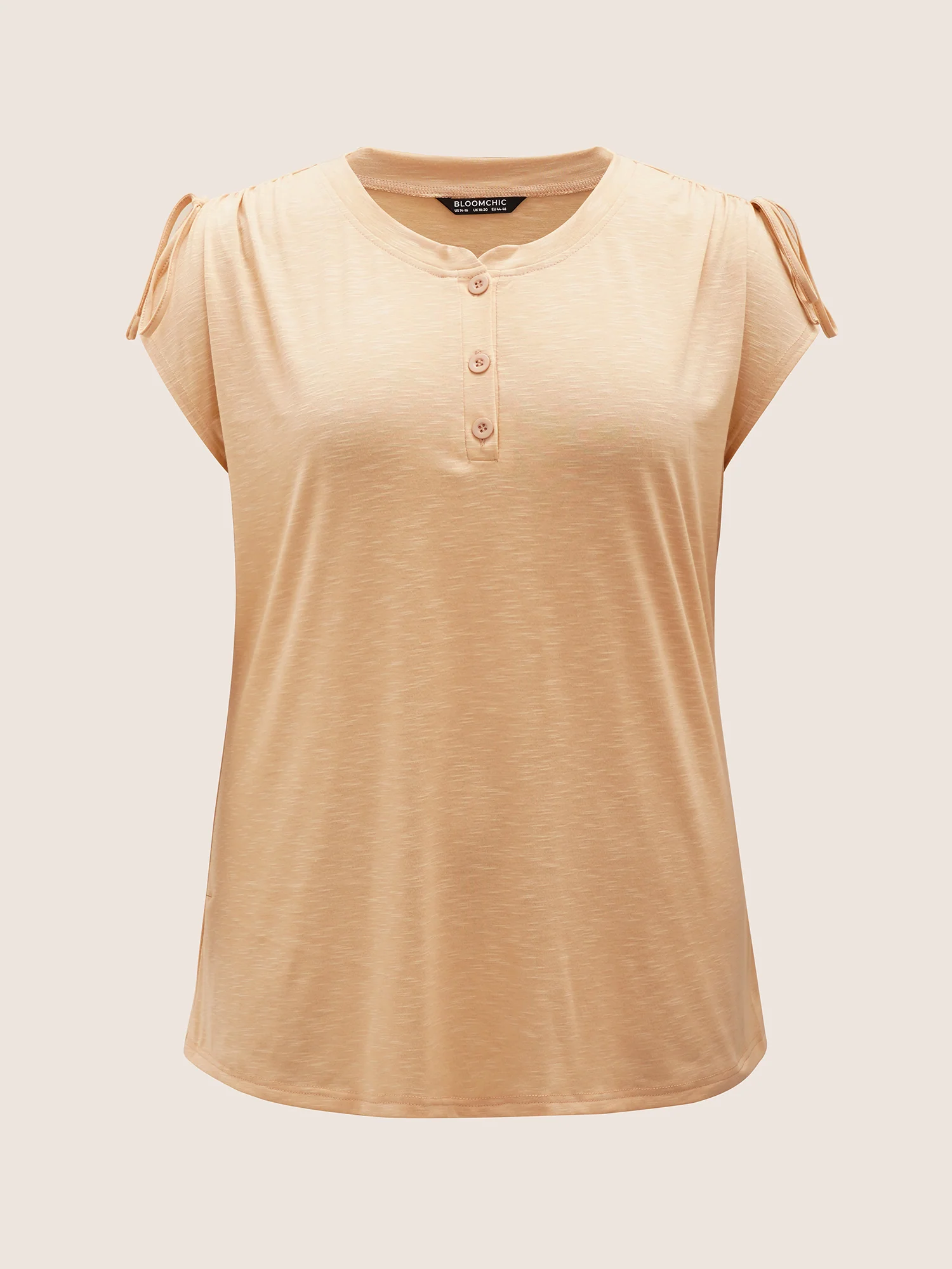 Plain Drawstring Split Sleeve Button Up Sleep Top - Image 7