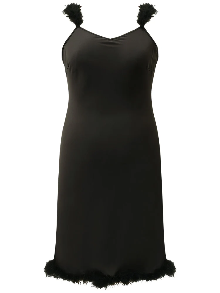 Halloween Plain Fuzzy Trim Sleep Cami Dress - Image 7