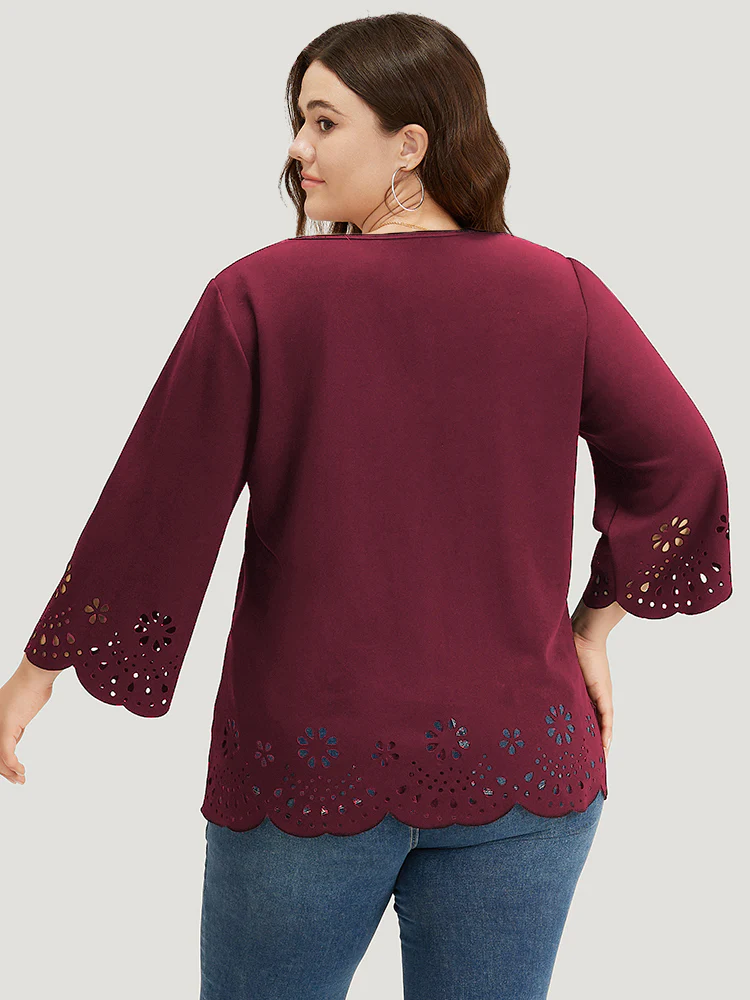 Plain Laser Cut Scalloped Trim T-shirt - Image 8