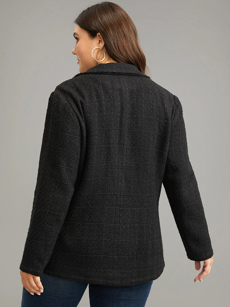 Plain Tweed Plisse Pocket Button Through Blazer - Image 3