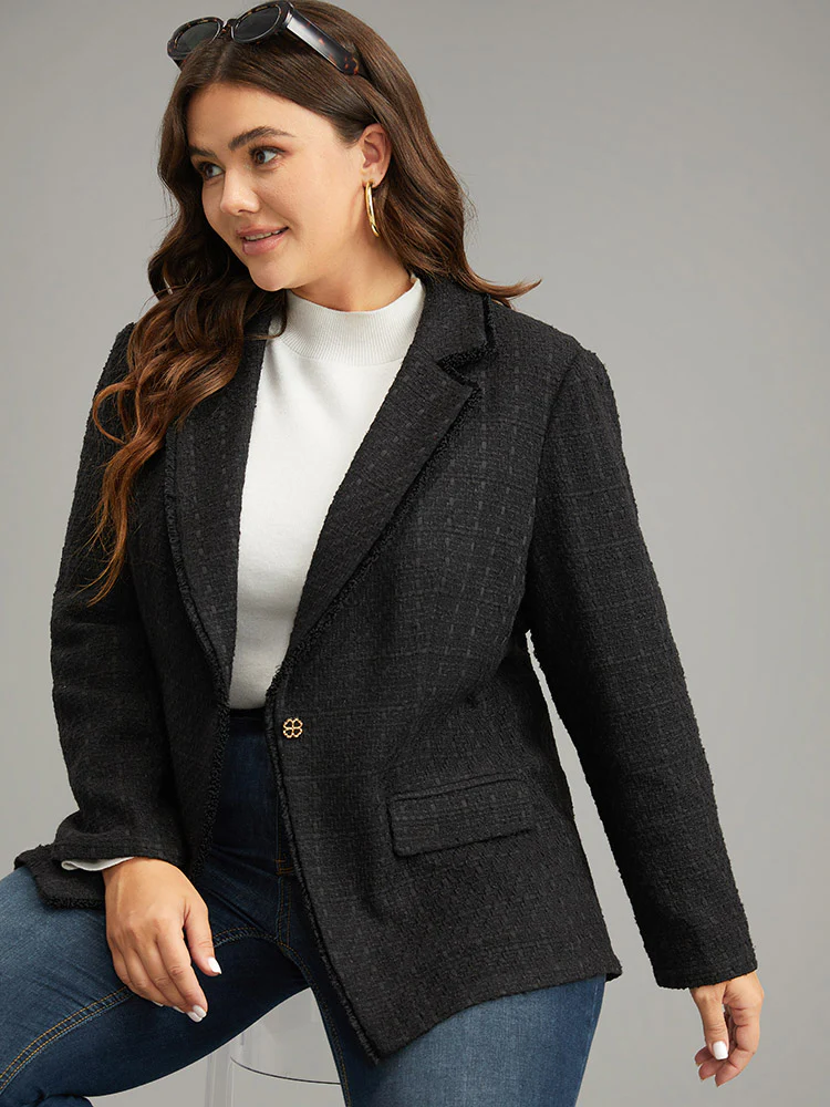 Plain Tweed Plisse Pocket Button Through Blazer - Image 5