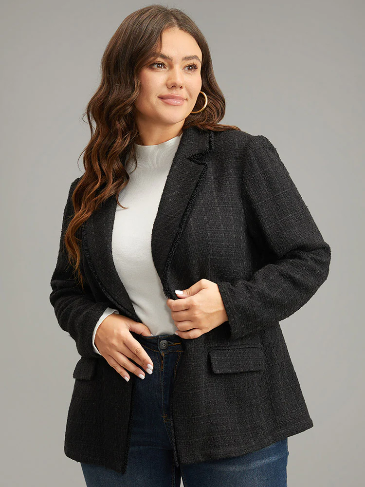 Plain Tweed Plisse Pocket Button Through Blazer - Image 6