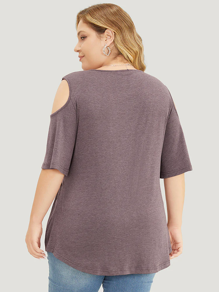 Plain Ruffles Cut Out Wrap Arc Hem T-shirt - Image 4