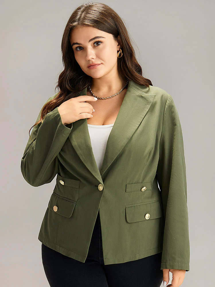 Plain Suit Collar Buckle Detail Blazer