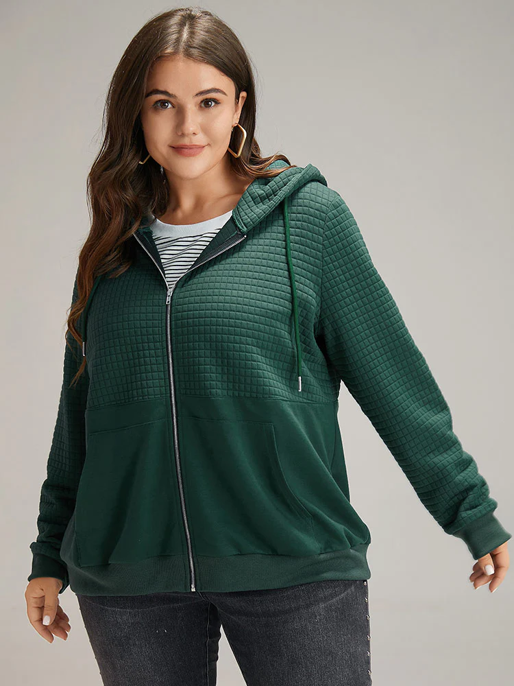 Plain Texture Pocket Zipper Hoodie - Image 2