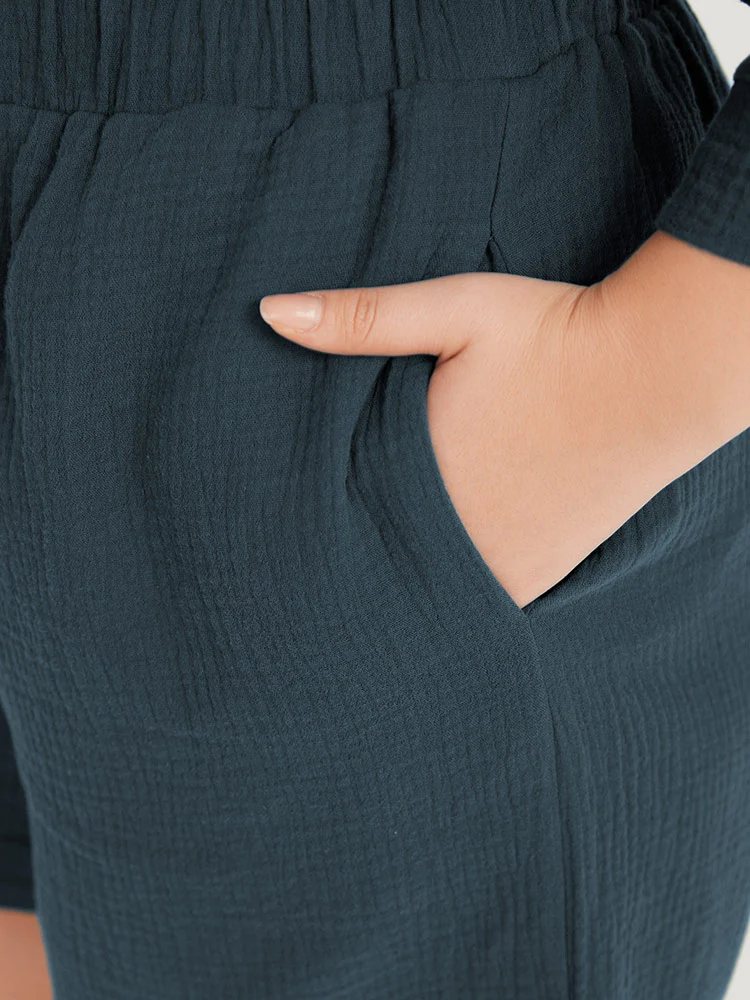 Plain Texture Ties Pocket Elastic Waist Shorts - Image 6
