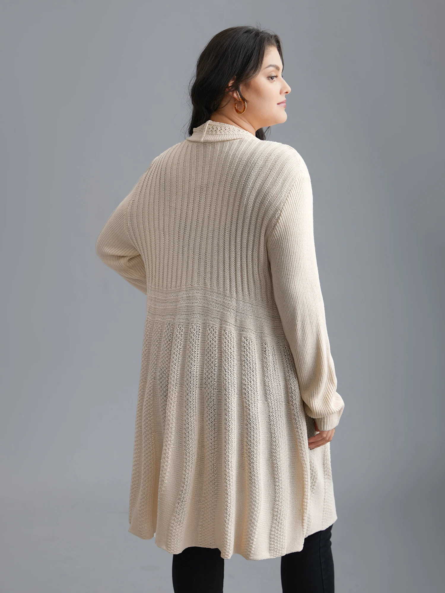 Plain Textured Kimono Collar Cardigan - Image 24