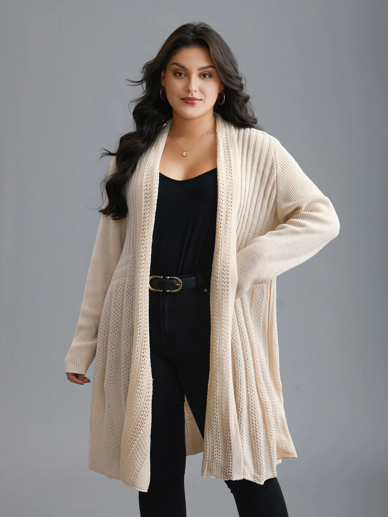 Plain Textured Kimono Collar Cardigan - Image 26