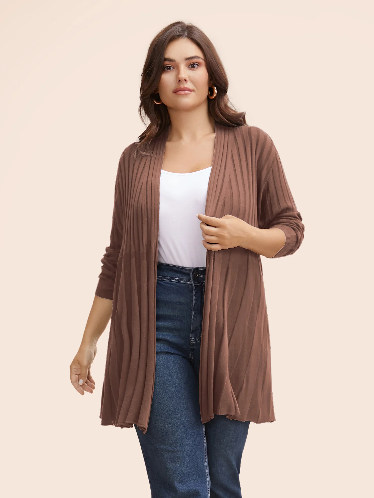 Plain Textured Kimono Collar Cardigan - Image 15