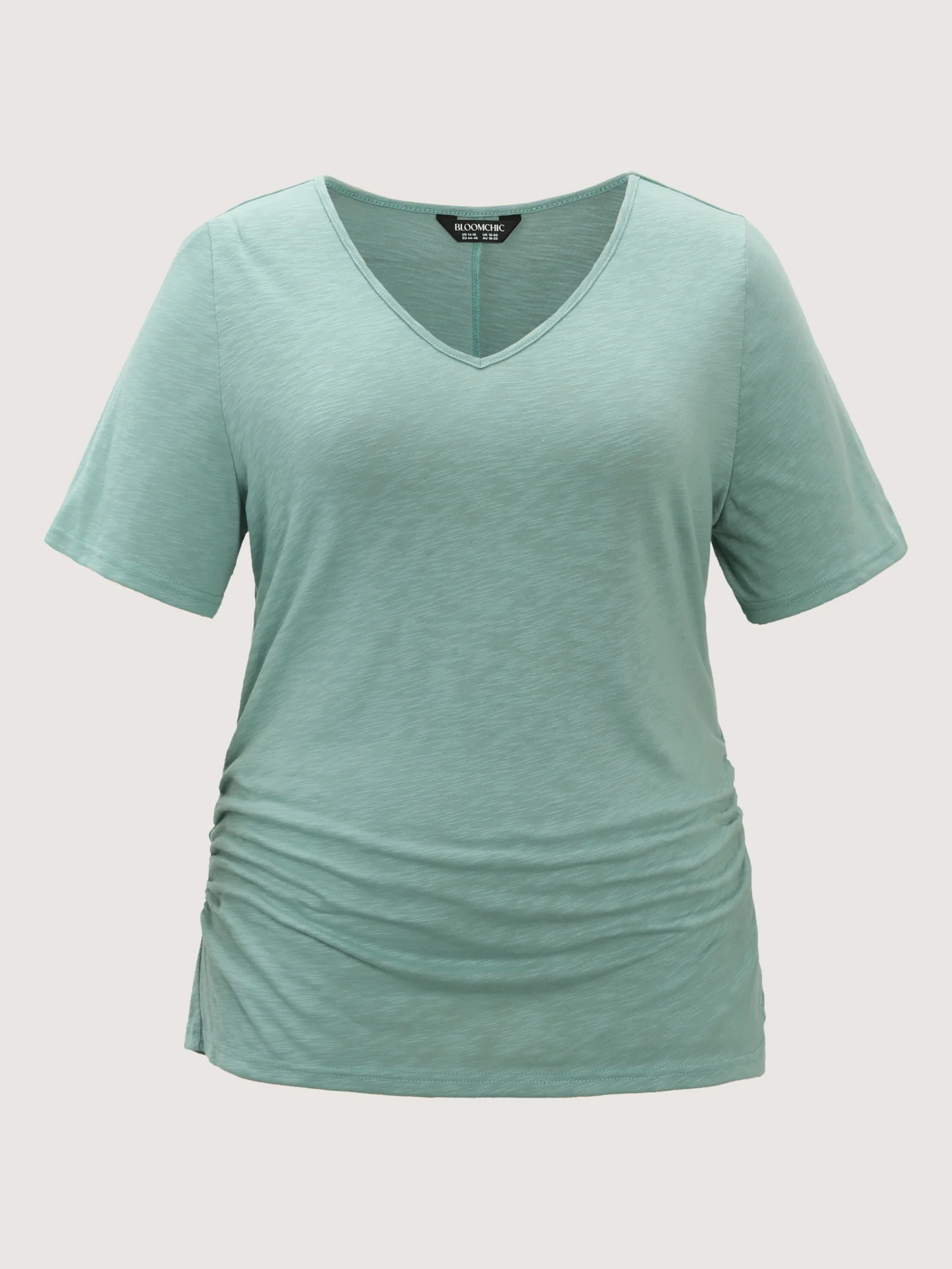 Plain V-Neck Drape T-Shirt - Image 6