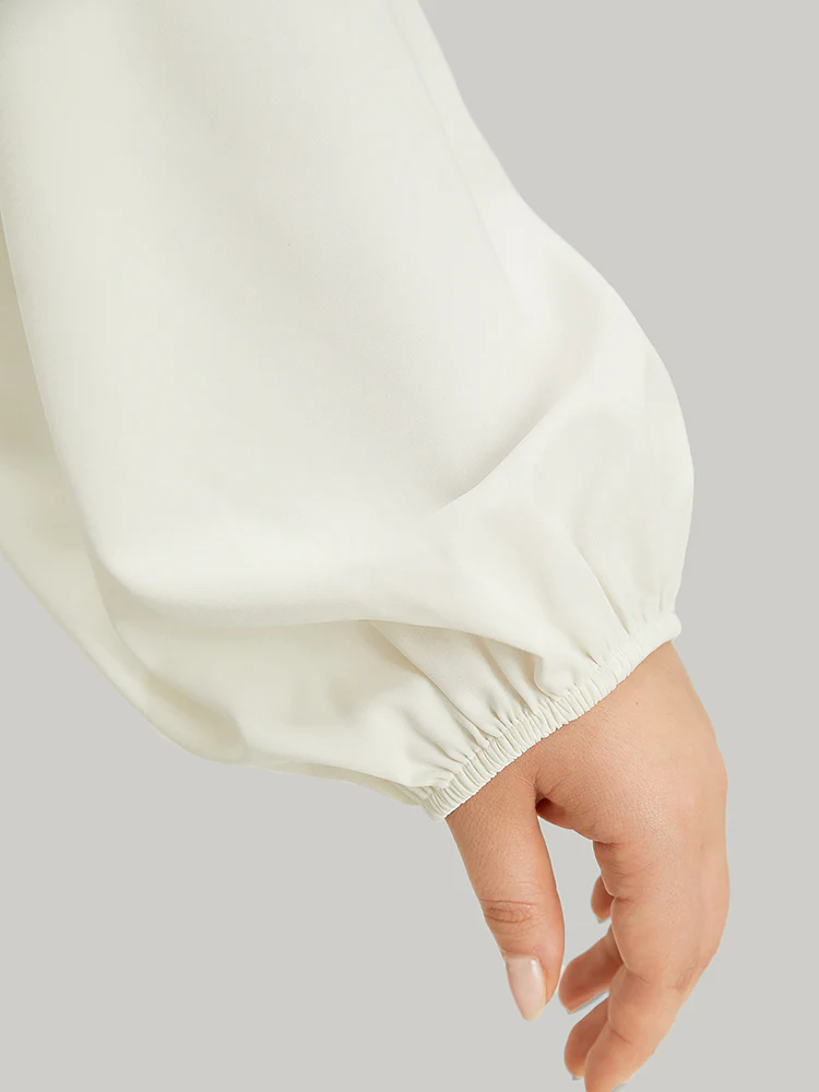 Plants Print Lantern Sleeve Button Detail Blouse - Image 7