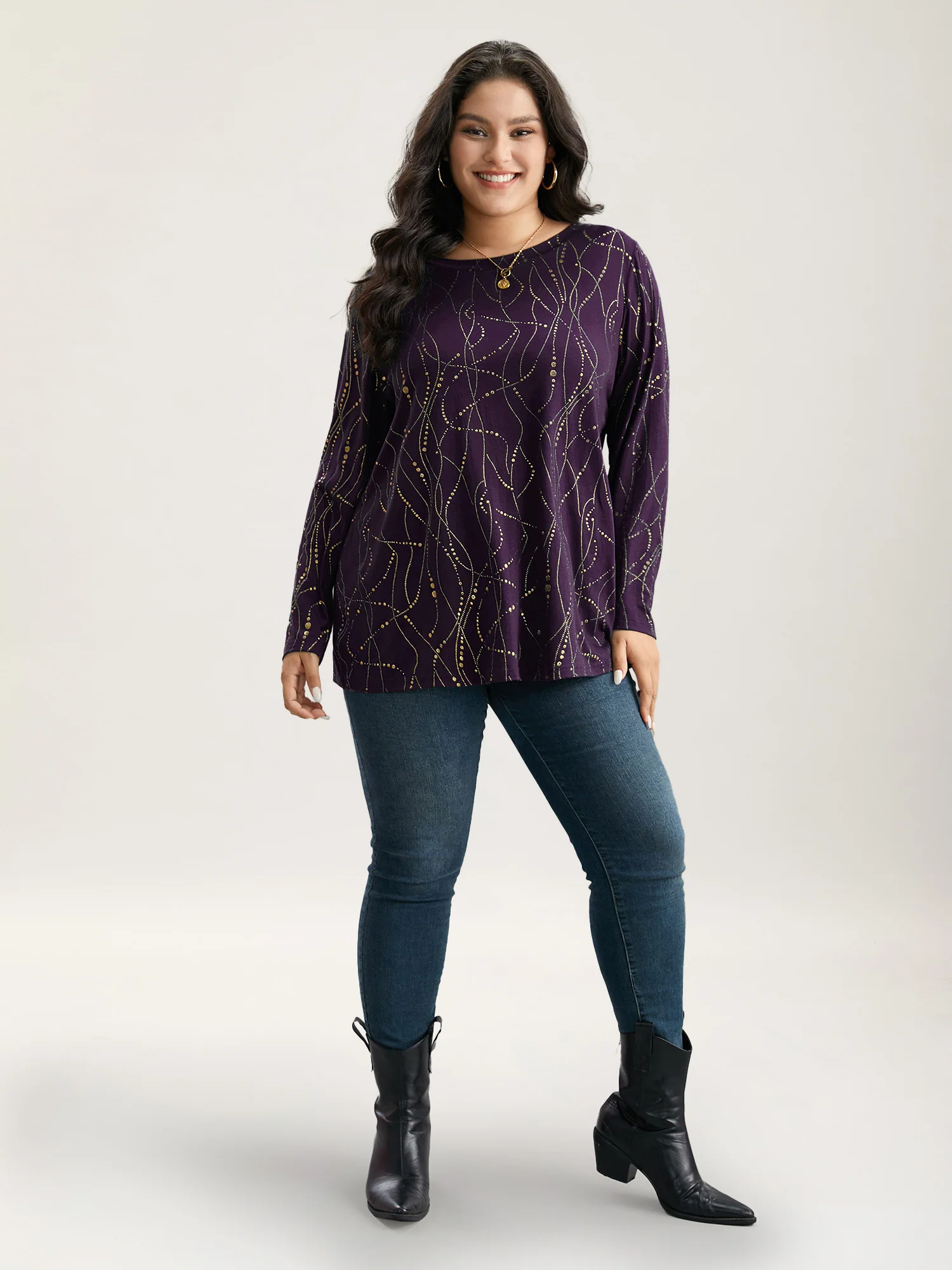 Polka Dot Contrast Round Neck T-shirt - Image 11