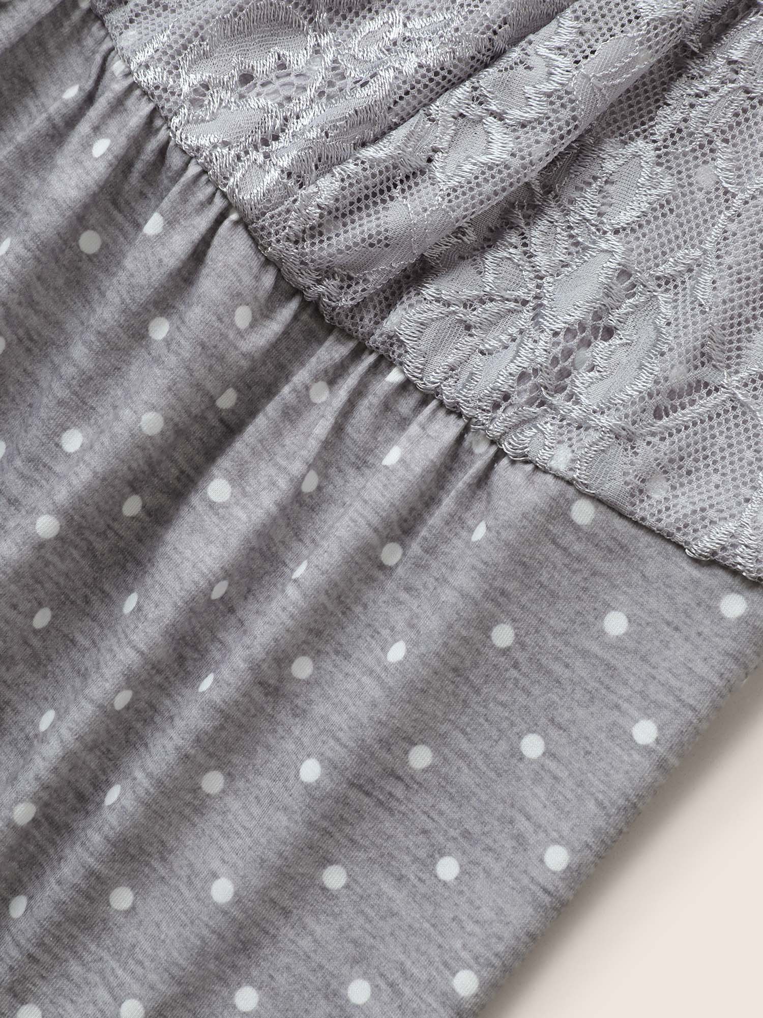 Polka Dot Lace Patchwork Deep V Neck Sleep Top - Image 7