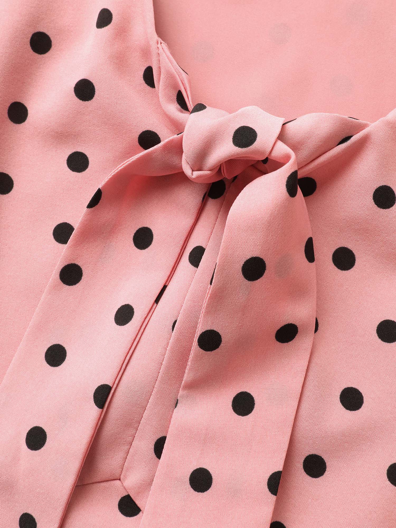 Polka Dot Ribbon Tied Collar Blouse - Image 5