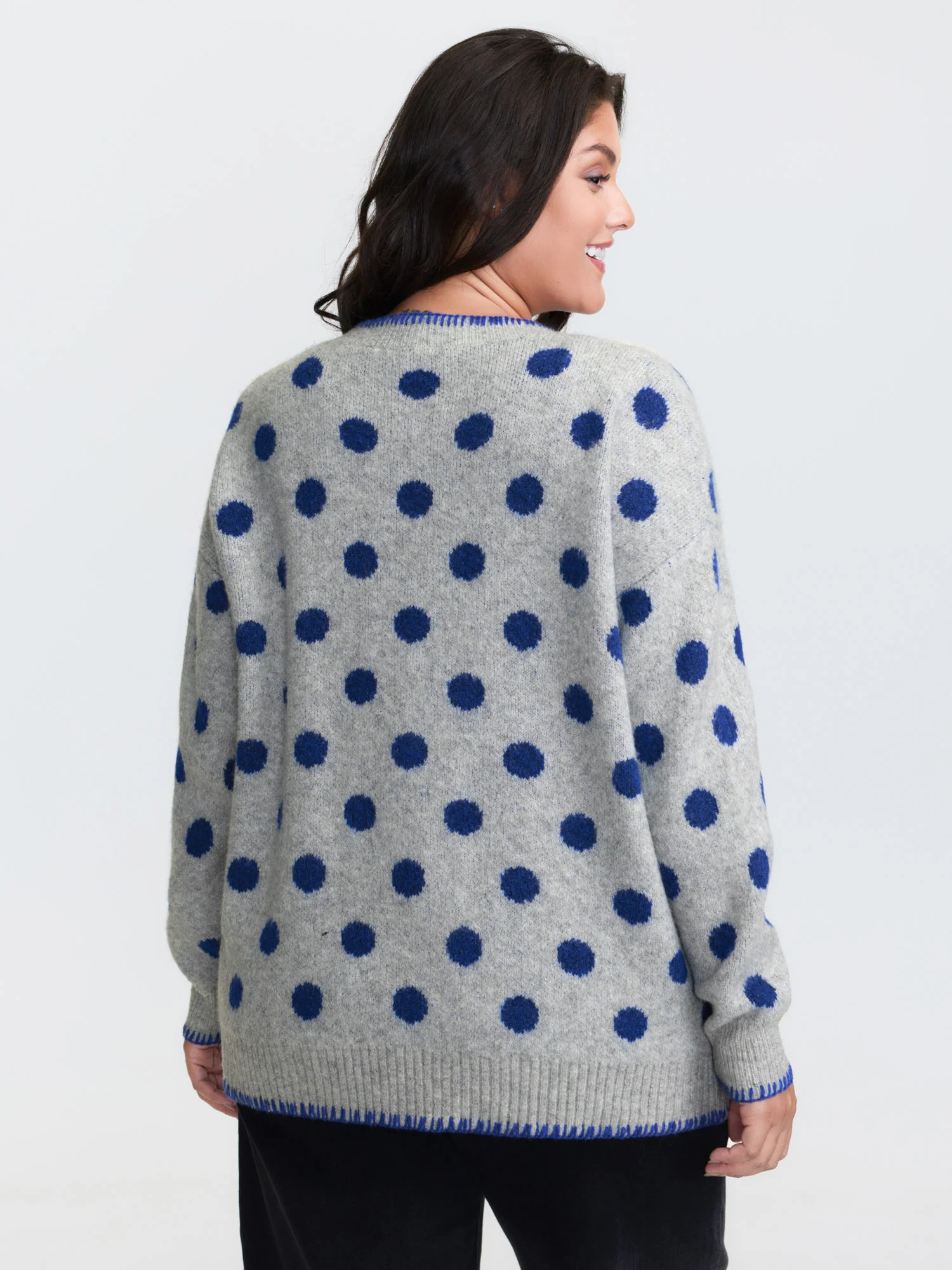 Polka Dots Jacquard Buttons Knit Cardigan - Image 13