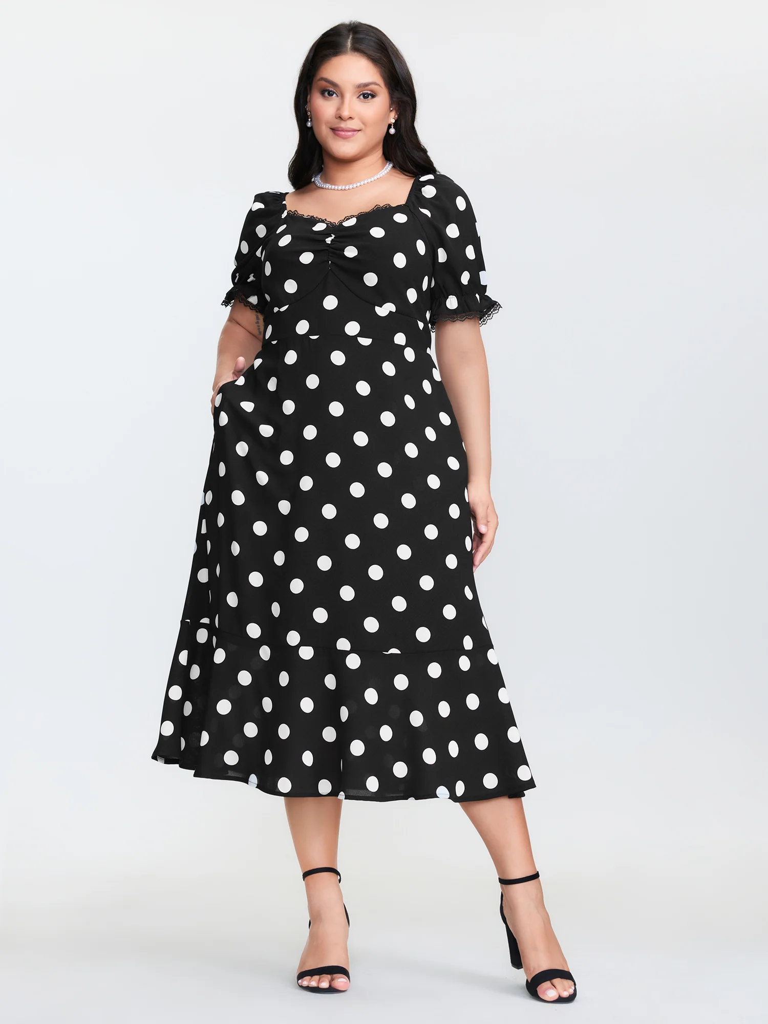 Polka Dots Sweetheart Fishtail Hem Midi Dress - Image 3