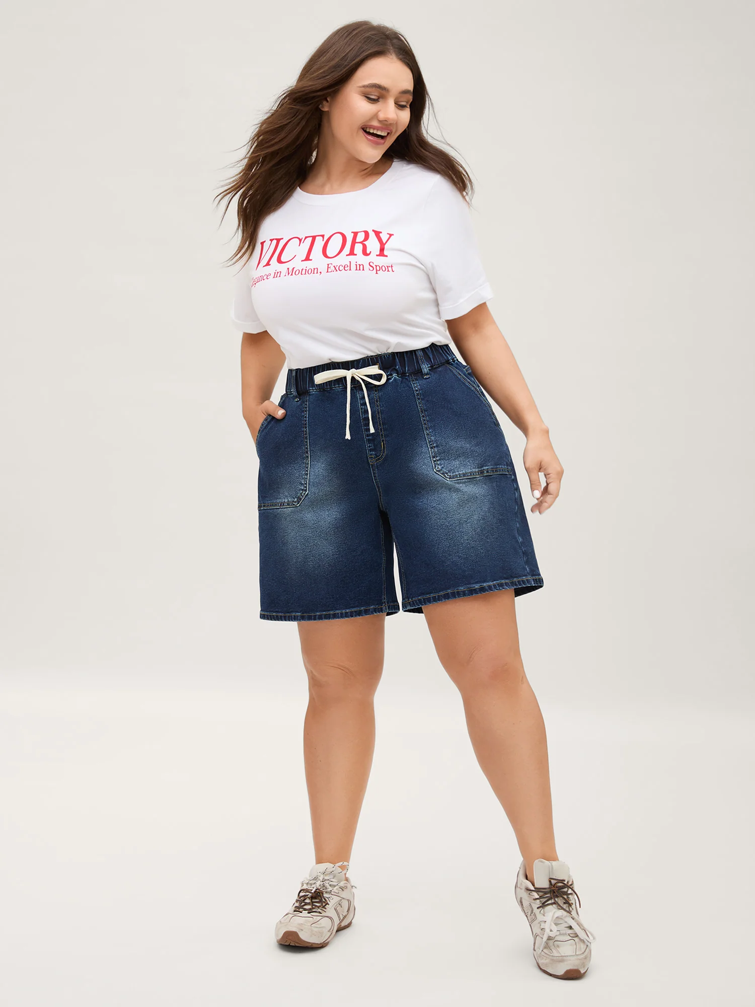 Pull-On Elastic Waistband Denim Shorts - Image 3