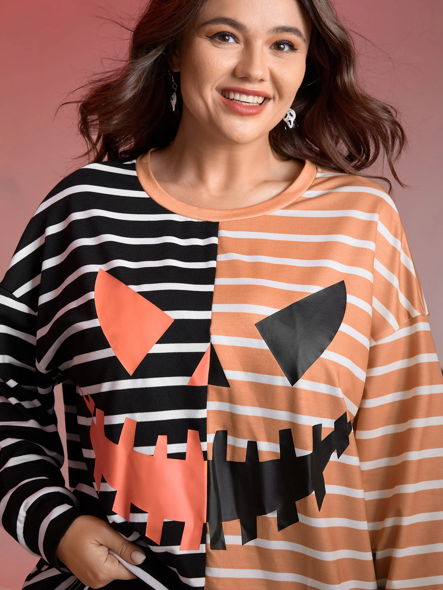 Pumpkin Contrast Stripes Full Sleeve Sweatshirt - Image 10