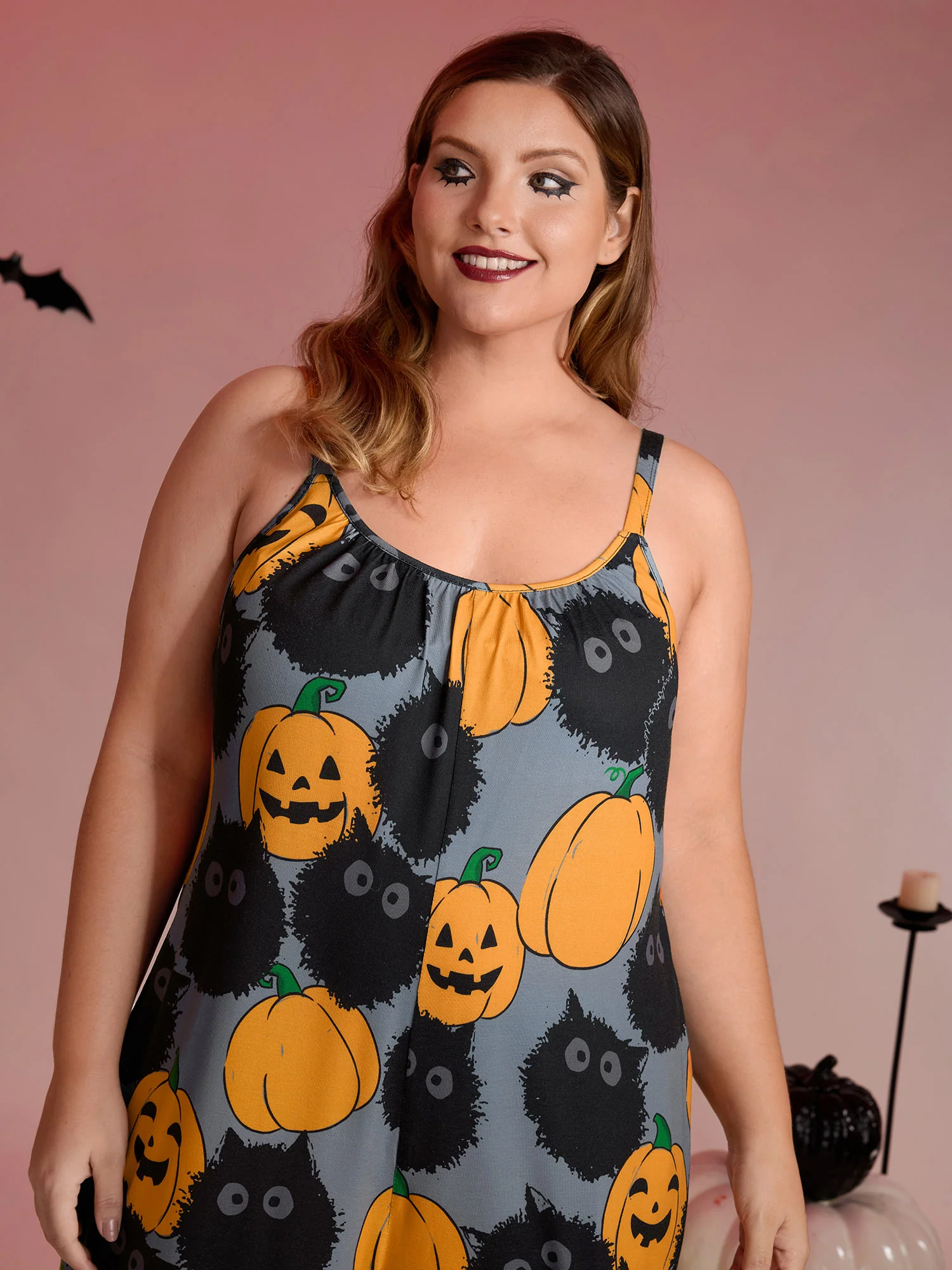 Pumpkin Everywhere Print Wide-Leg Jumpsuit - Image 2