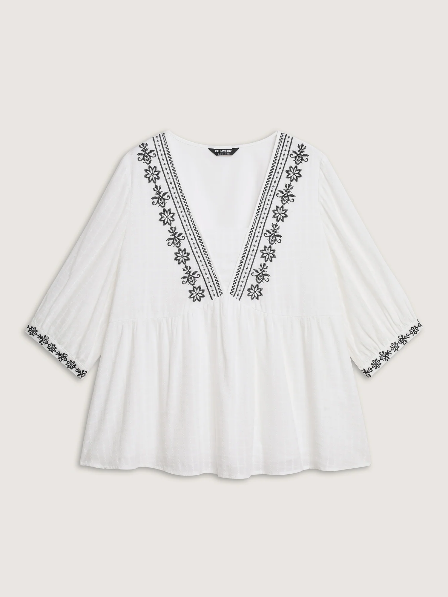 Pure Cotton Boho Embroidery Textured Blouse - Image 7