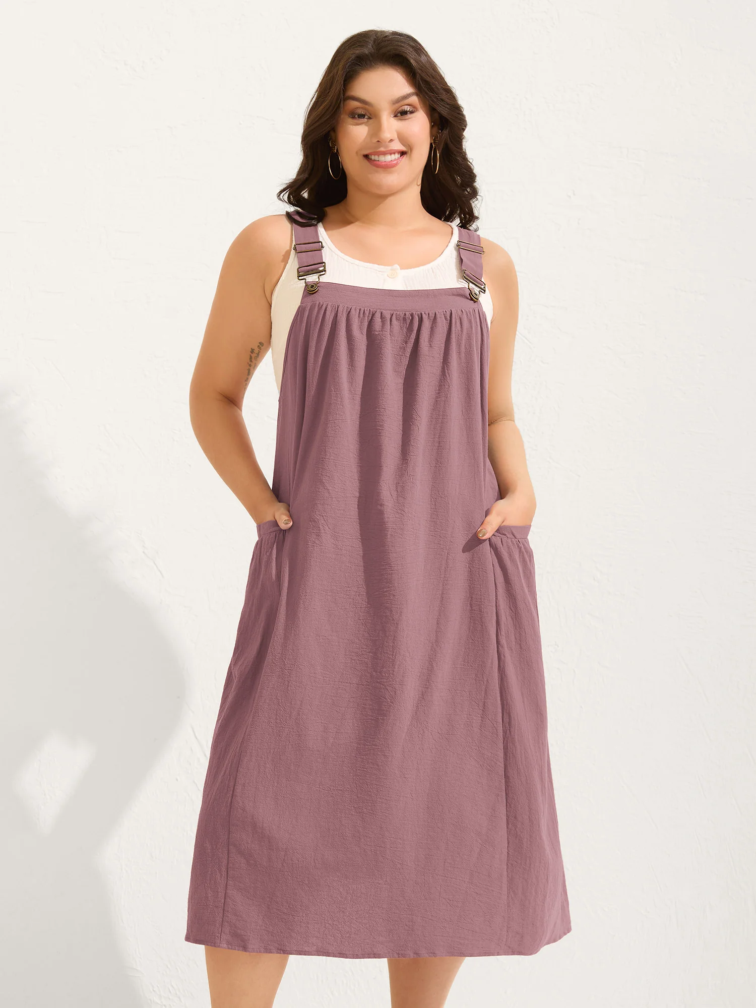 Pure Cotton Pleated Pockets Midi Dress - Image 14