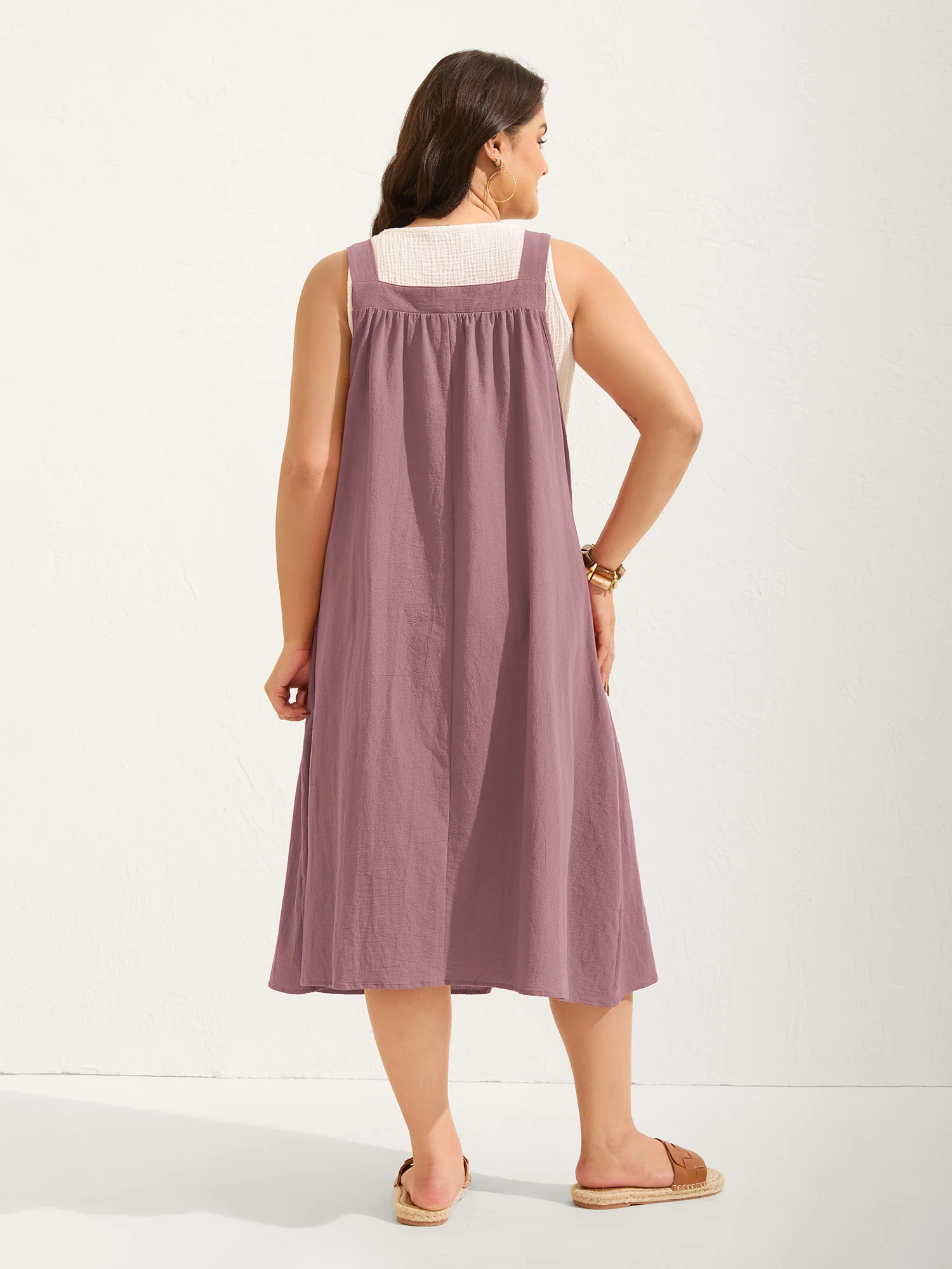 Pure Cotton Pleated Pockets Midi Dress - Image 16