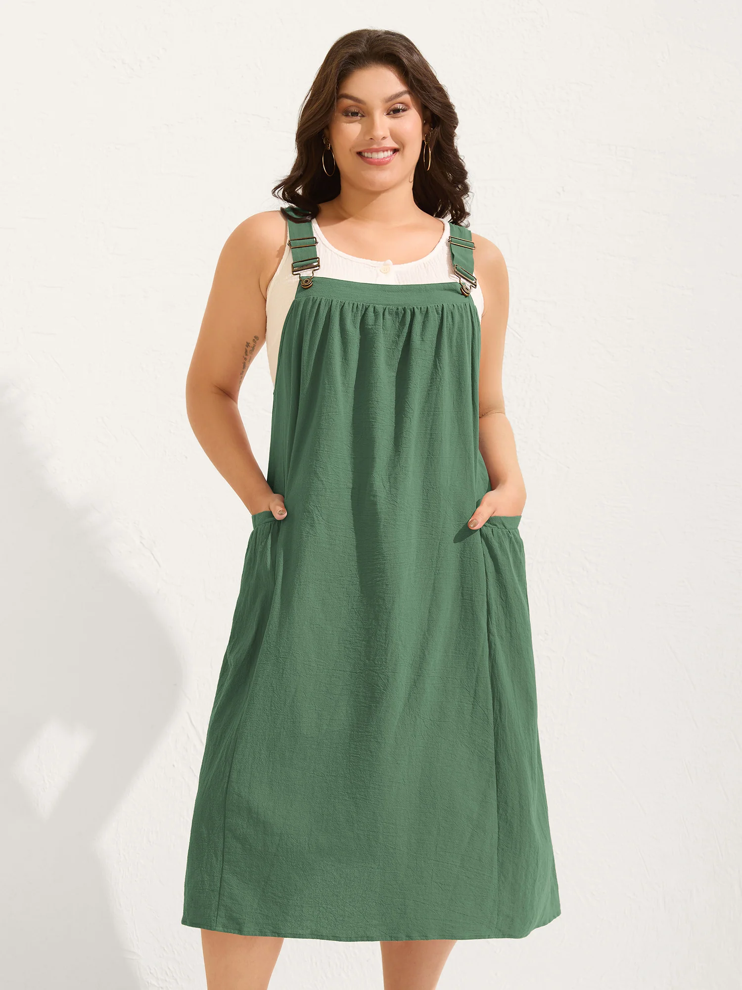 Pure Cotton Pleated Pockets Midi Dress - Image 22