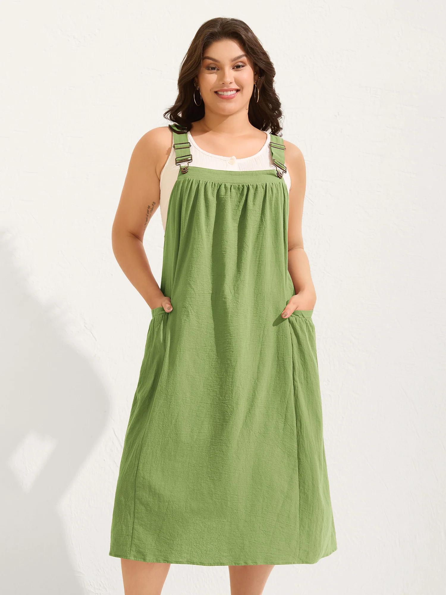 Pure Cotton Pleated Pockets Midi Dress - Image 29