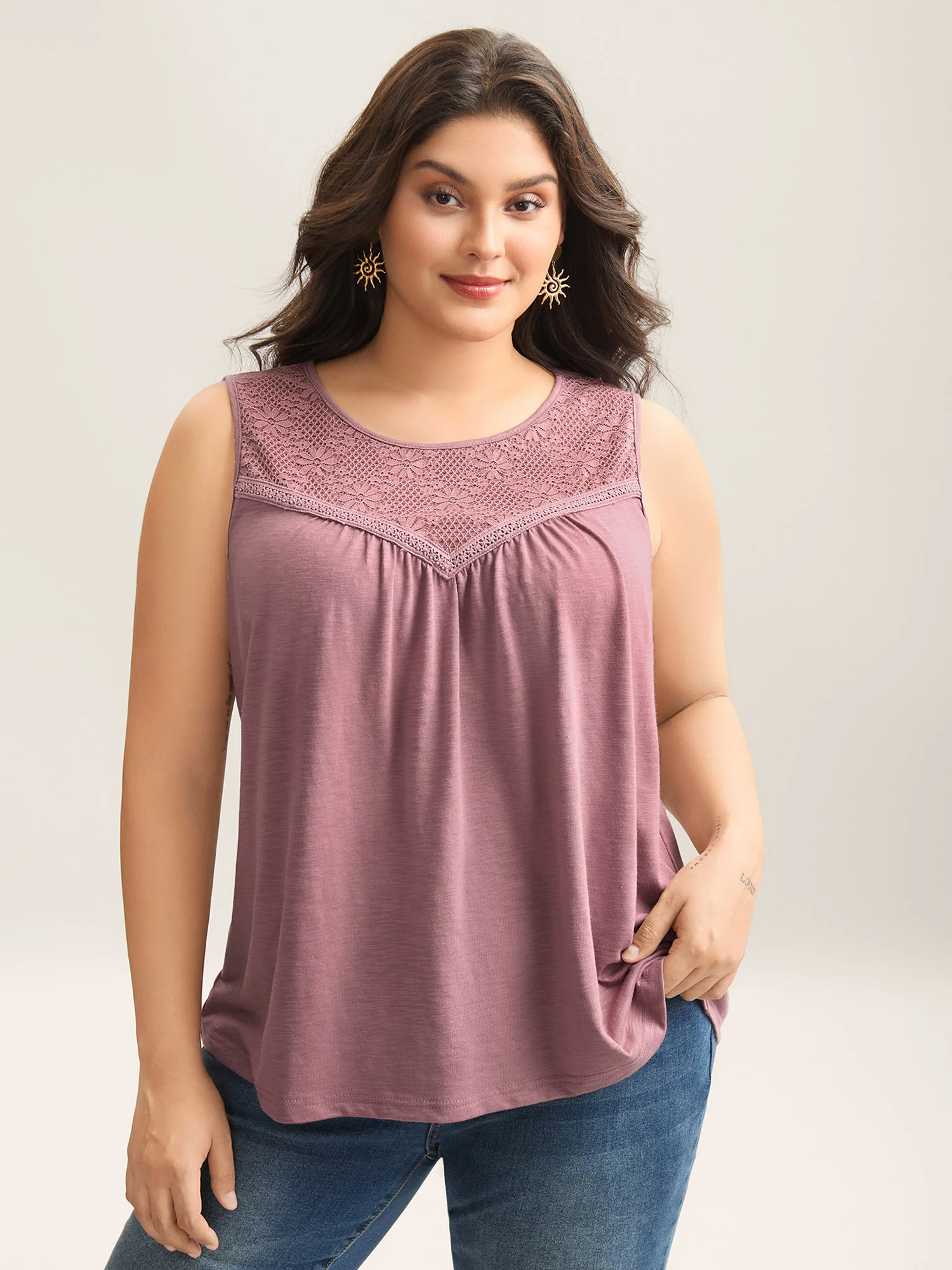 Plain Stretchy Lace Tank Top