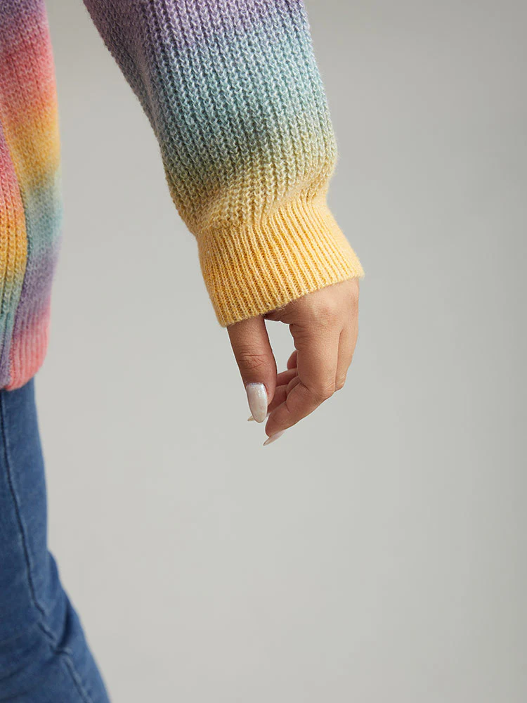 Rainbow Ombre V Neck Loose Pullover - Image 8
