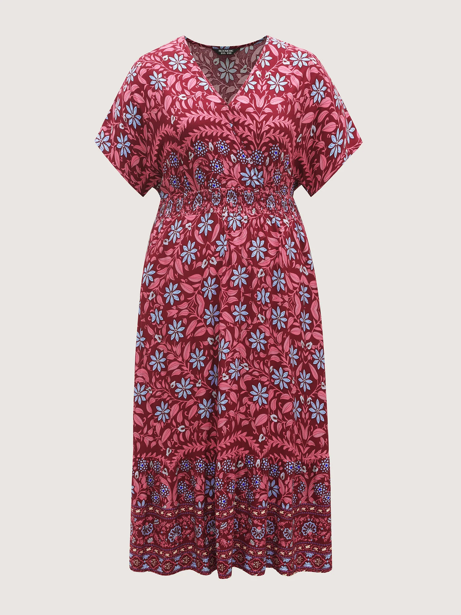 Rayon Boho Floral Shirred Waist Midi Dress - Image 8