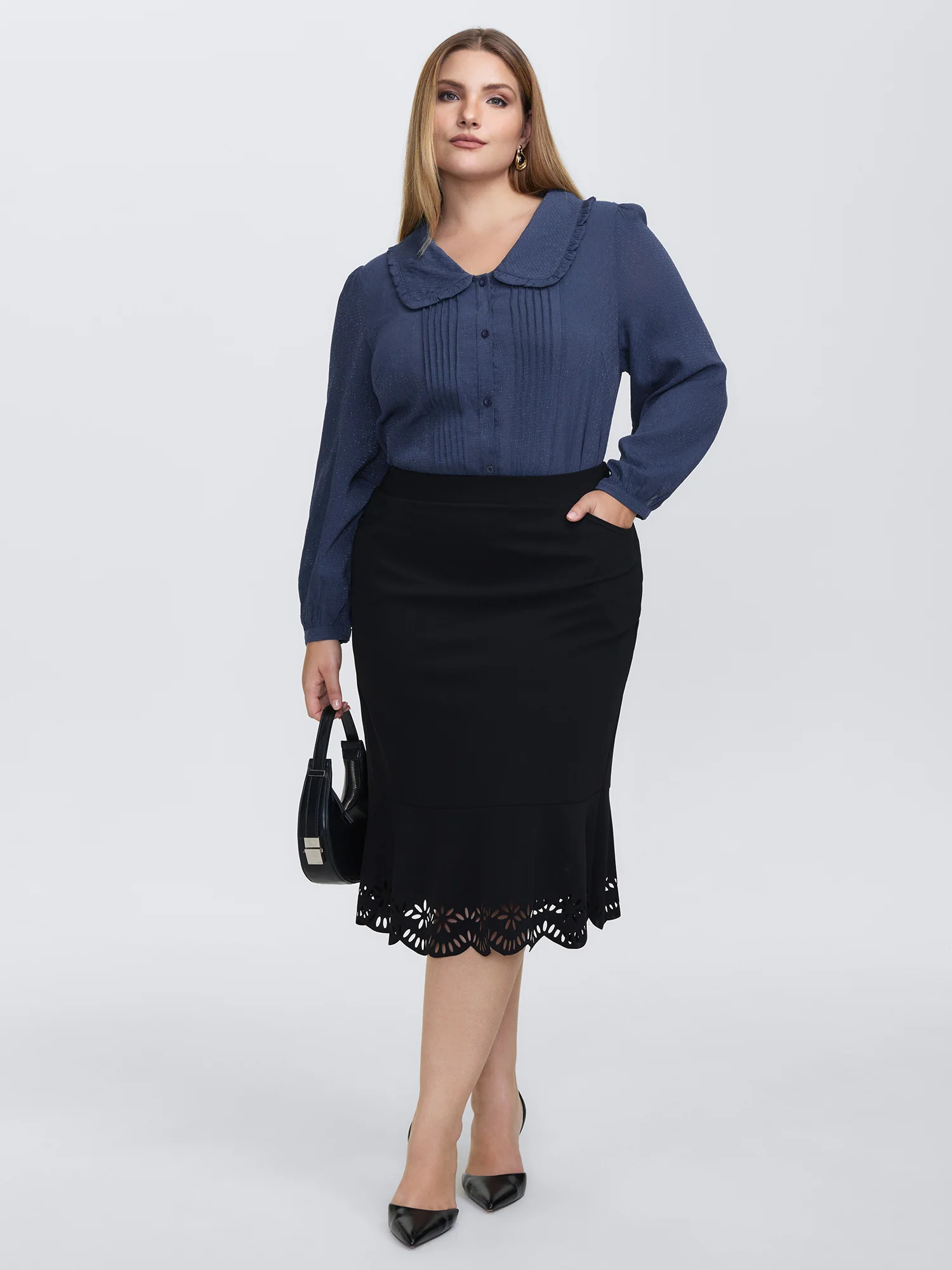 Rayon Textured Semi Sheer Placket Blouse - Image 5
