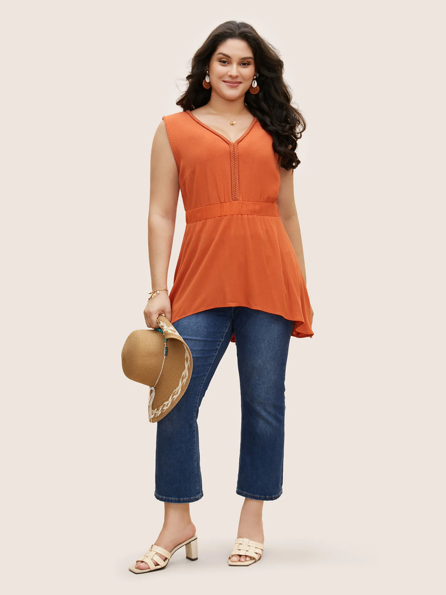 Rayon V Neck Contrast Webbing Tank Top - Image 2