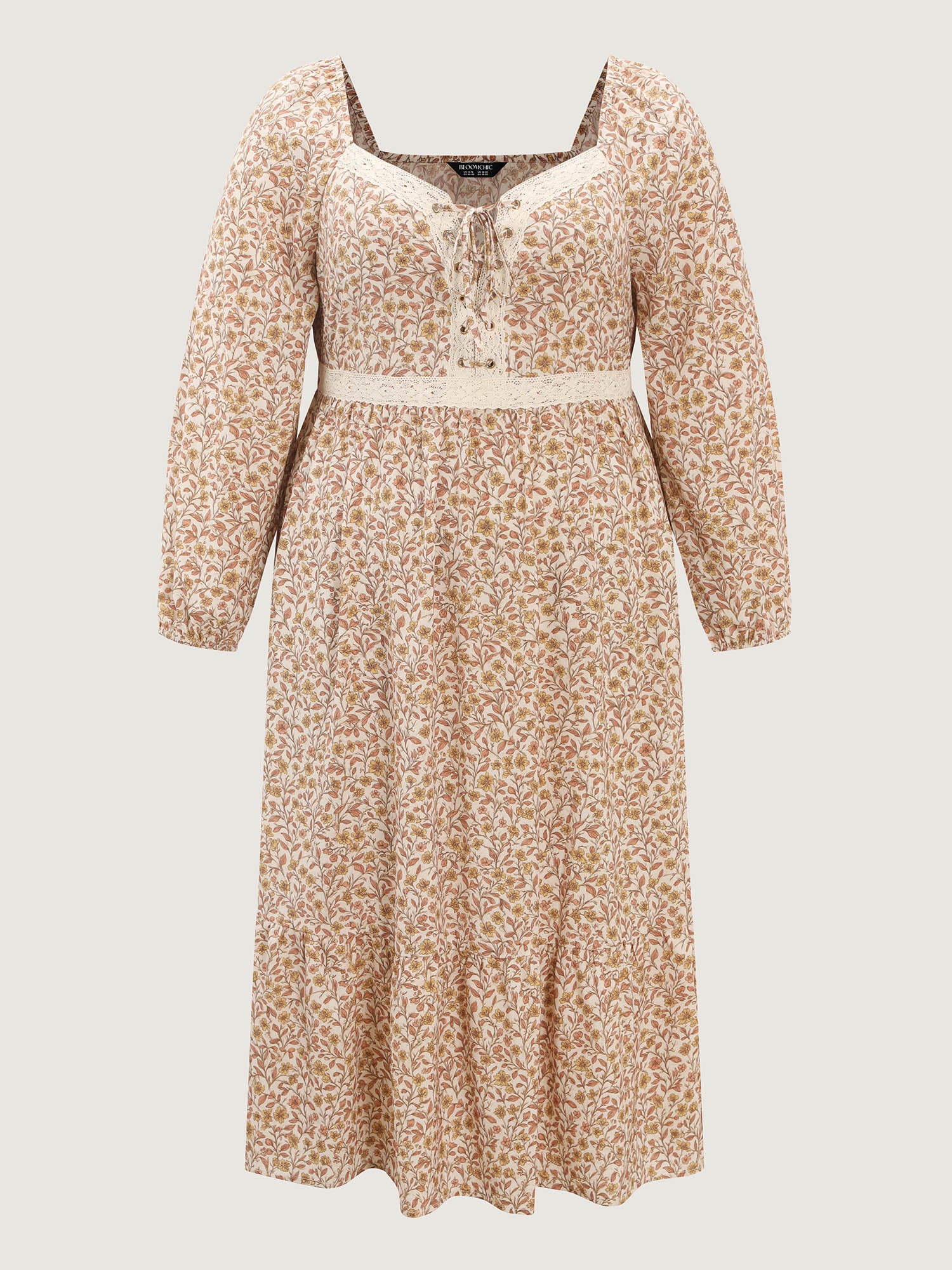 Retro Floral Print Lace Trim Midi Dress - Image 9