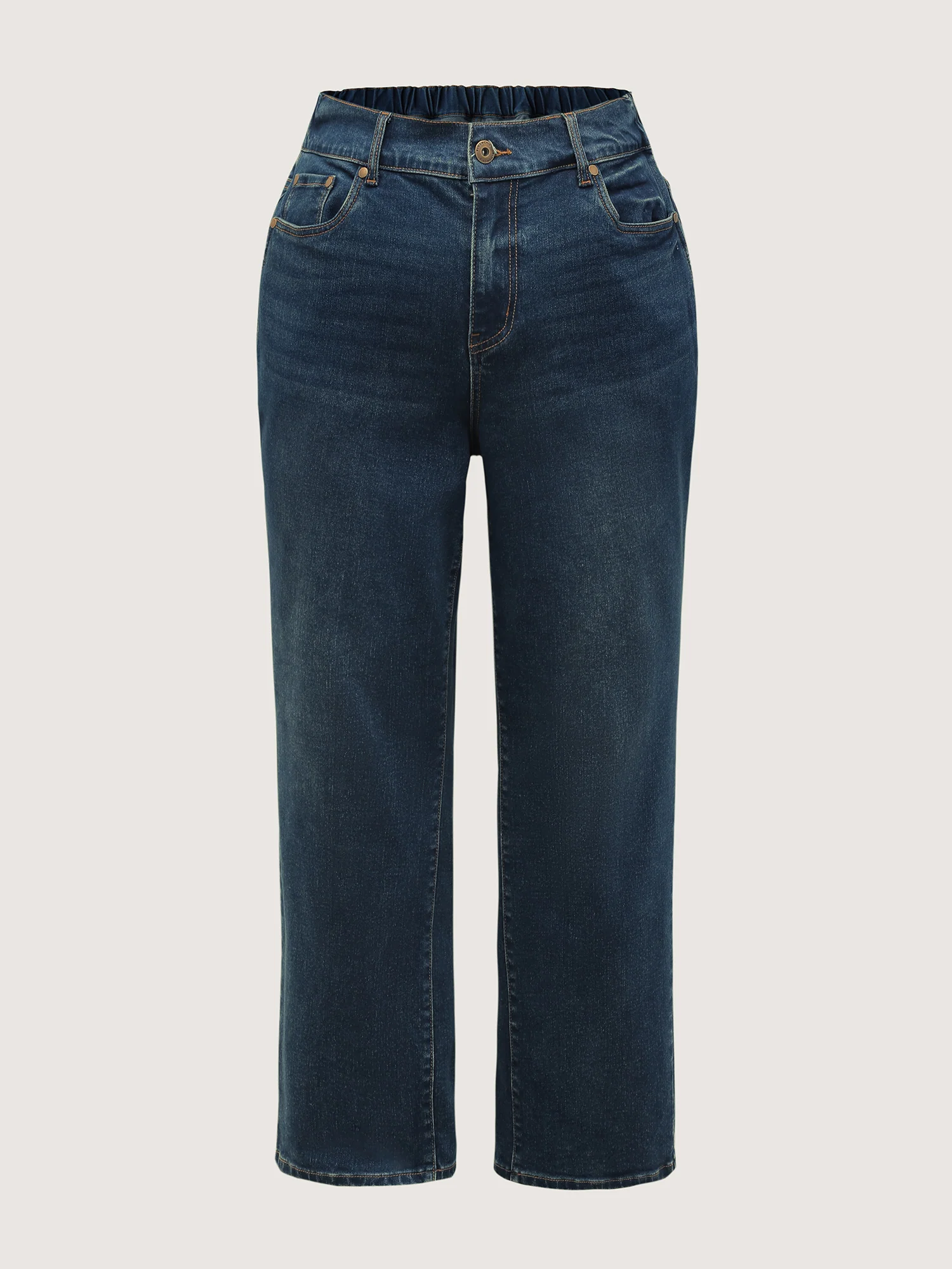 Retro Wash Stretchy Waist Straight-Leg Jeans - Image 6