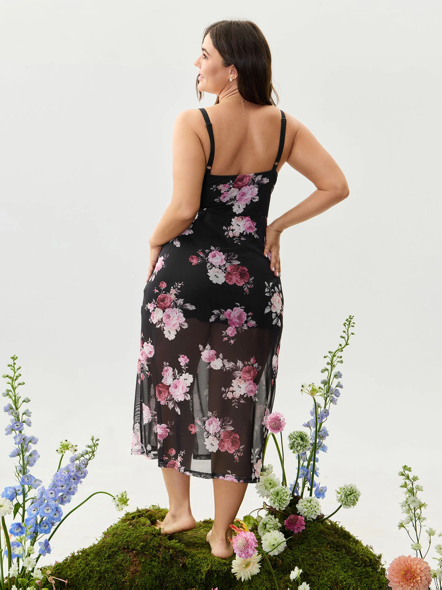 Romantic Floral Print High Slit Sleep Dress - Image 4