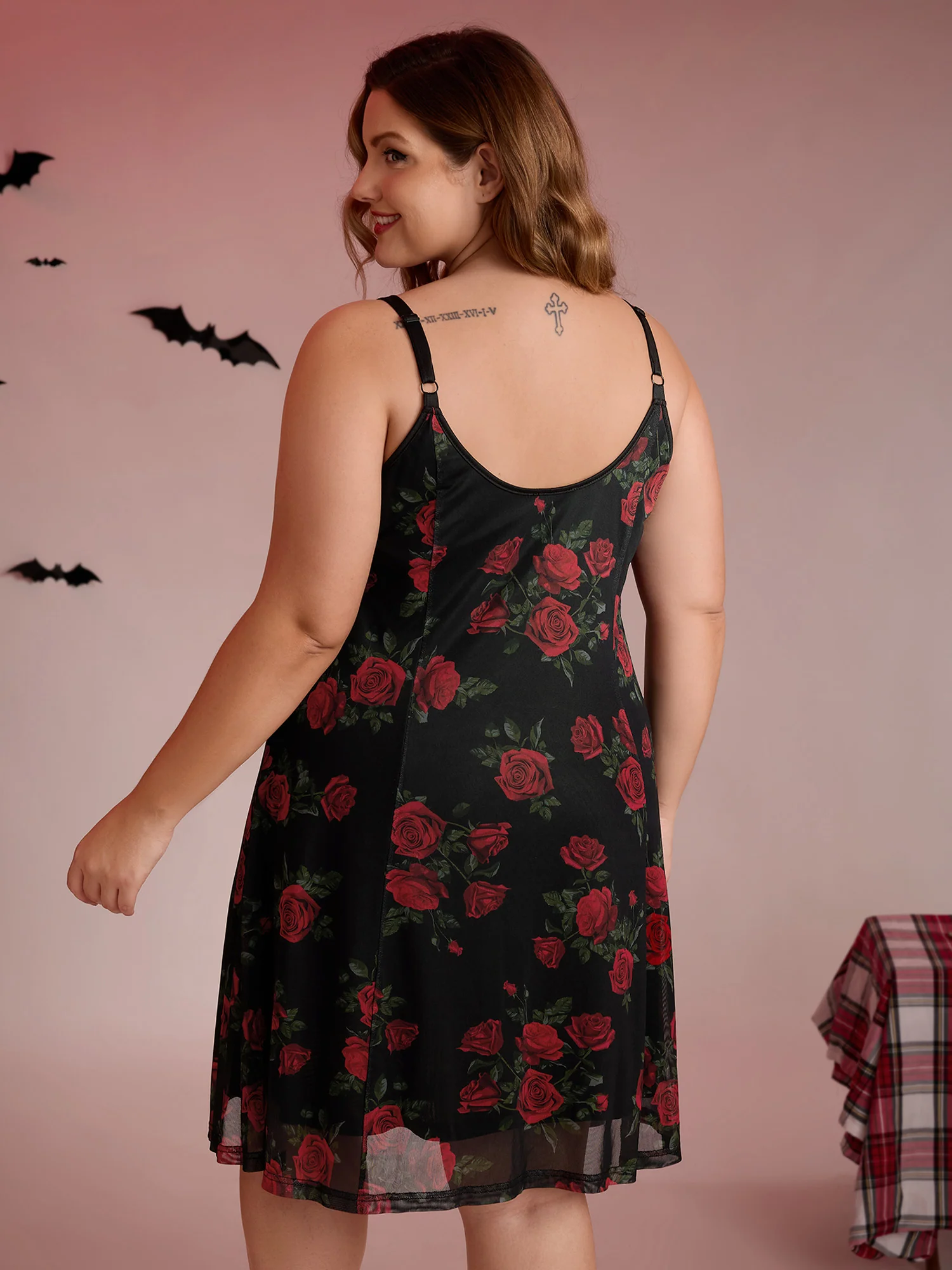 Rose Print Neck-Ties Flowy Sleep Dress - Image 4