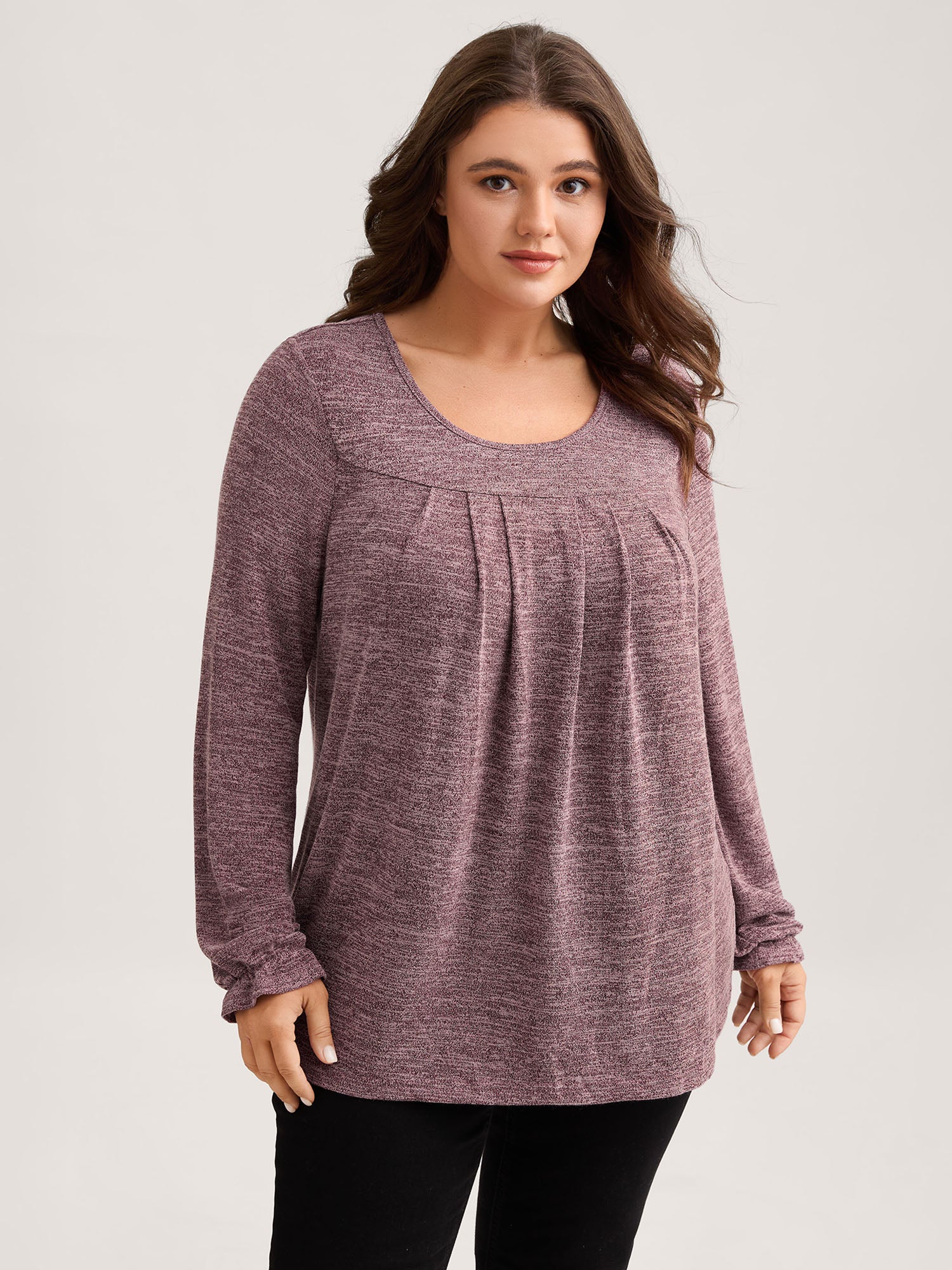 Round Neck Heather Pleated T-shirt - Image 5