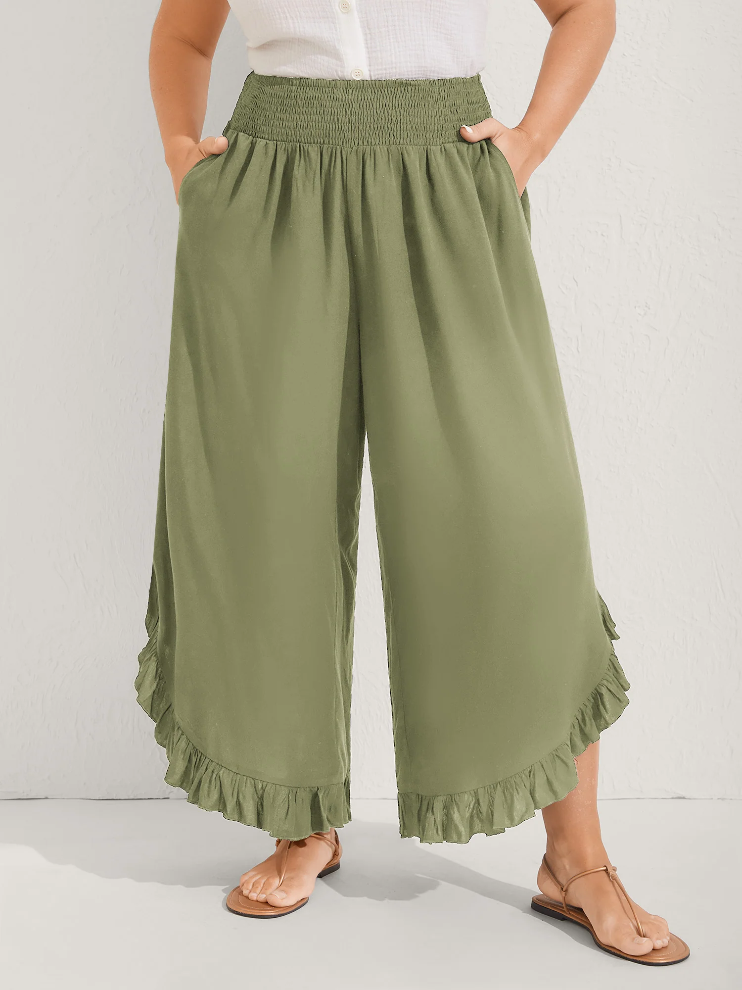 Ruffled Curvy Hem Wide-Leg Pants - Image 19