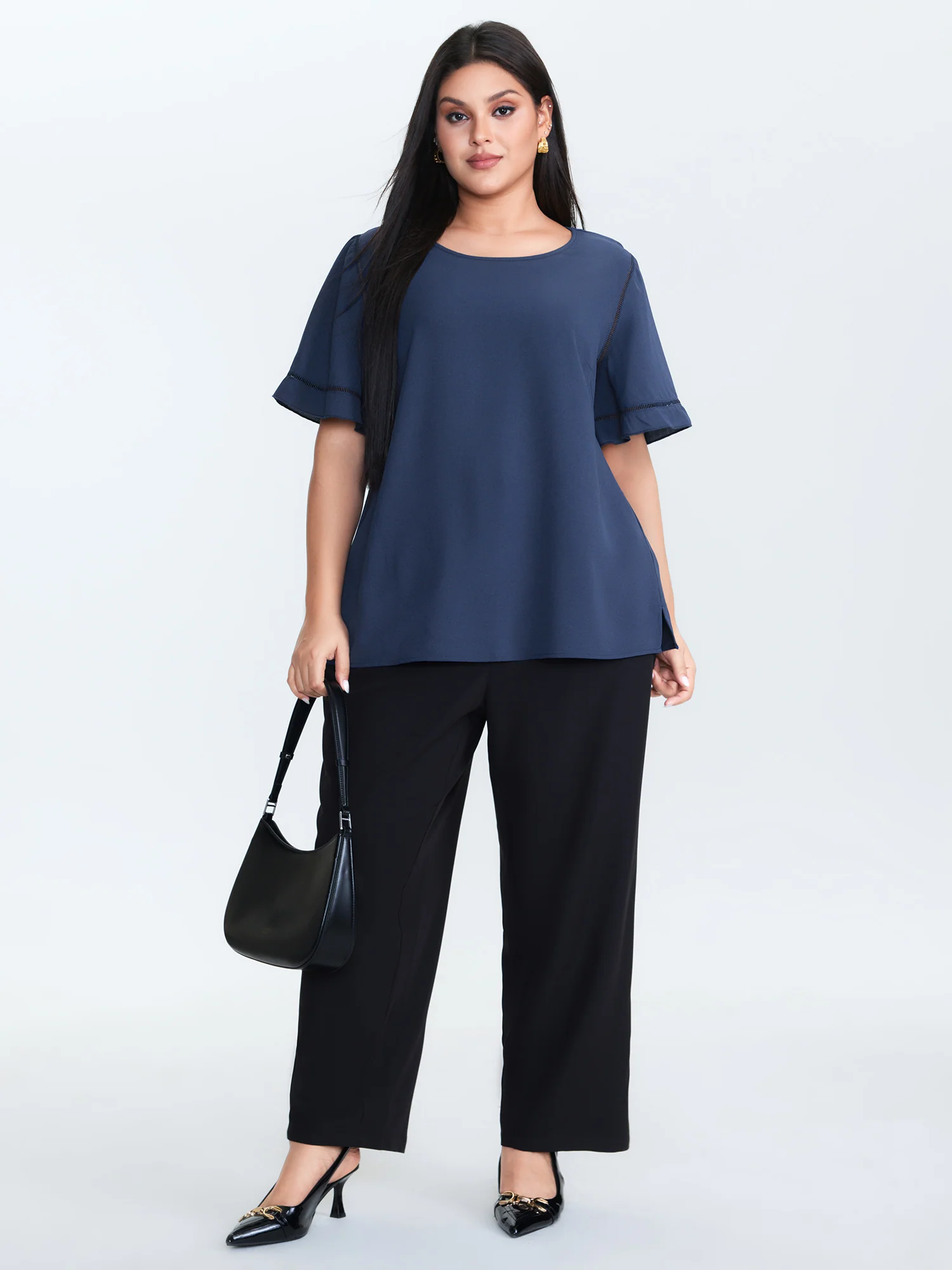 Ruffled Sleeve Round Neck Blouse - Image 3