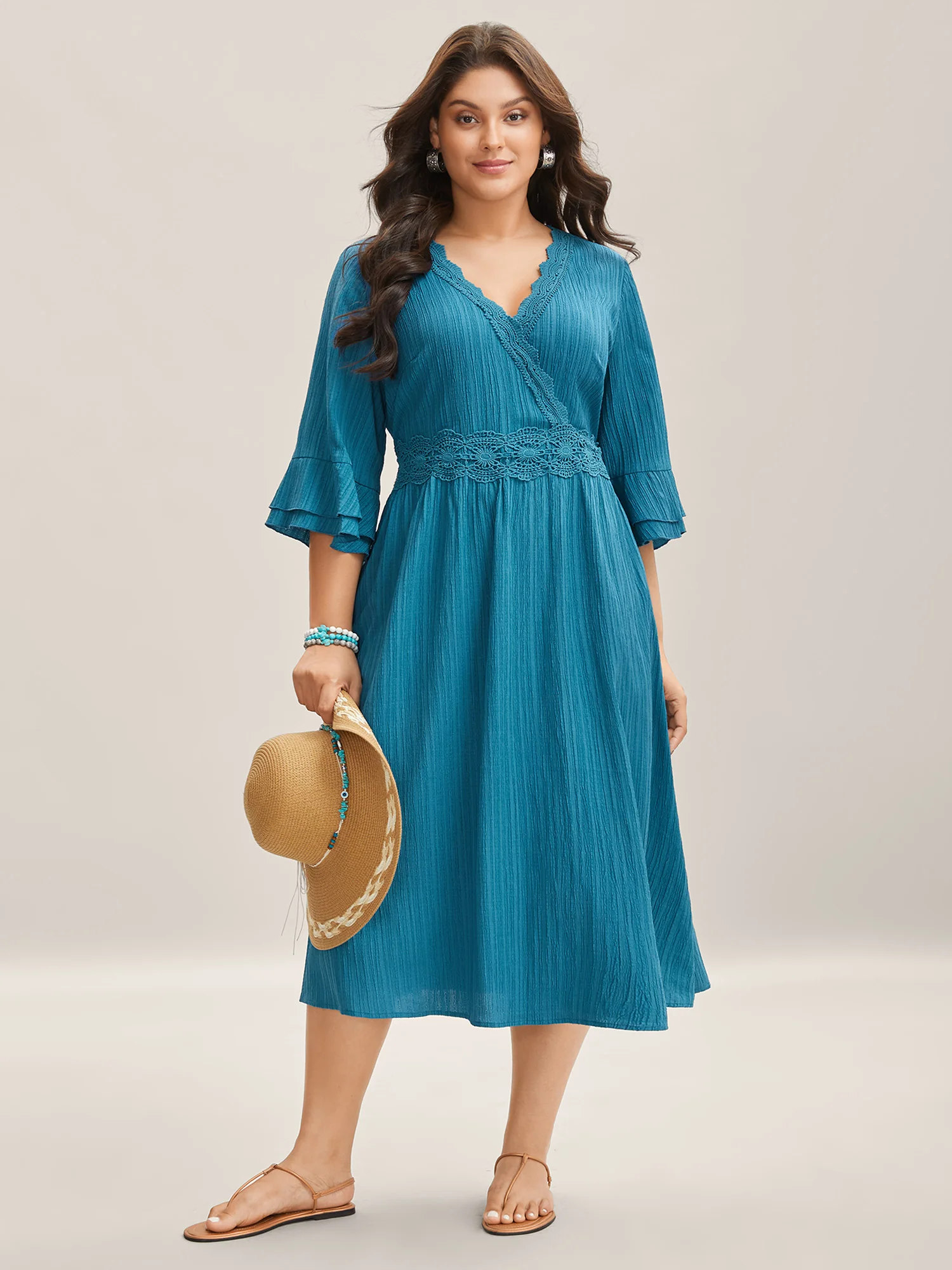 Scalloped Lace Surplice Ruffled Midi Dress - Image 17
