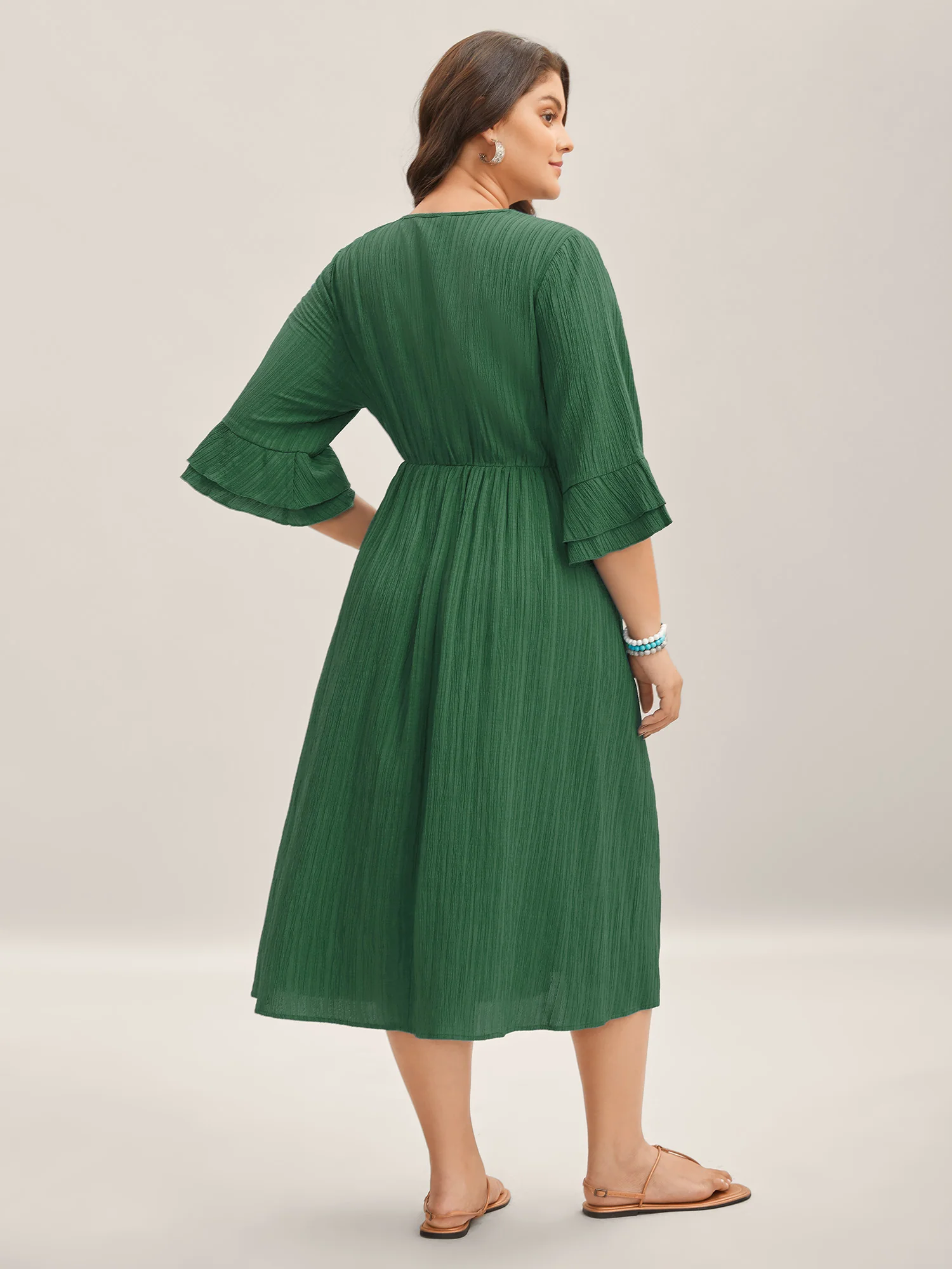Scalloped Lace Surplice Ruffled Midi Dress - Image 27