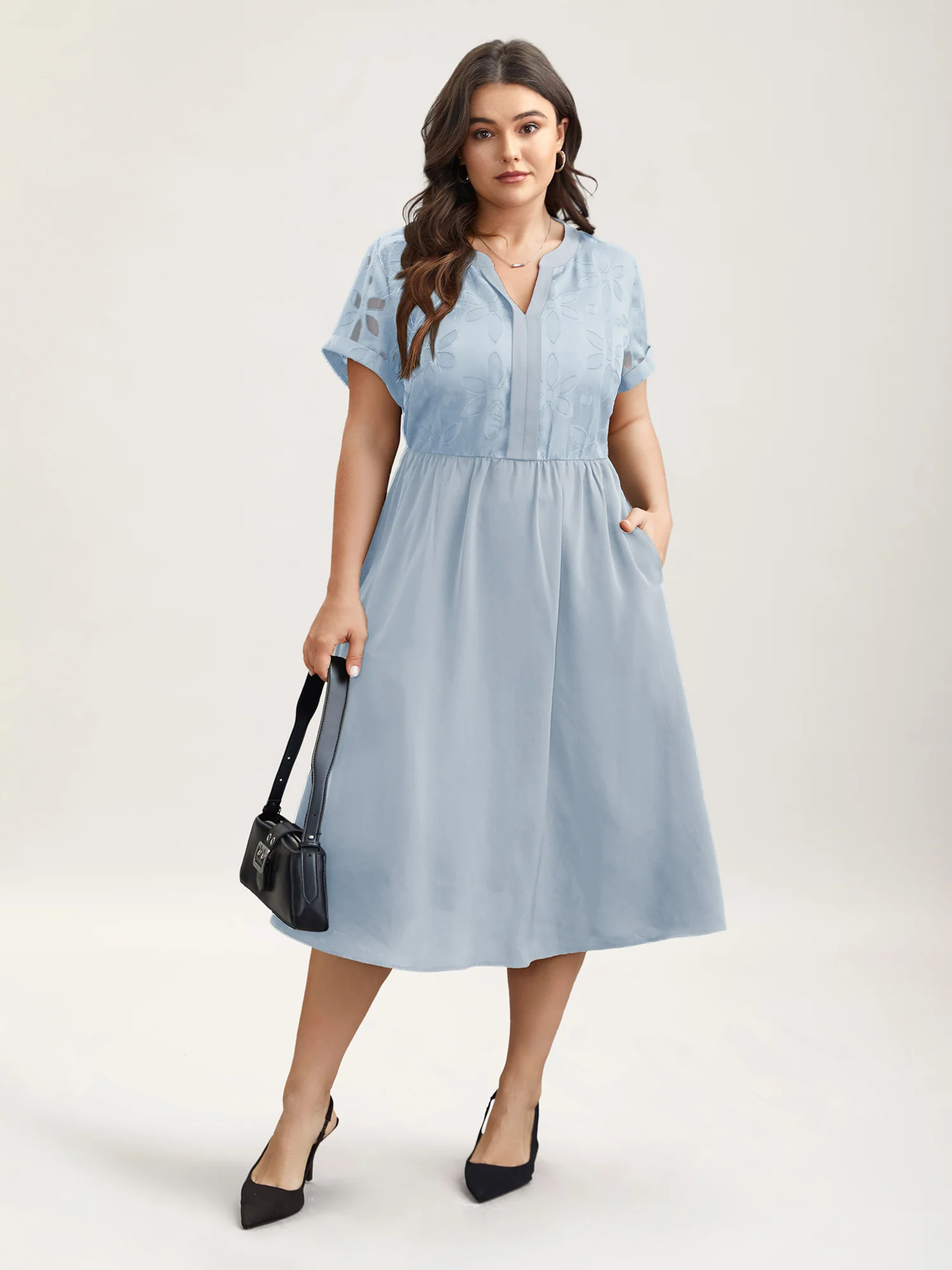 Sheer Back Textured Cut-Out Midi Dress - Image 15